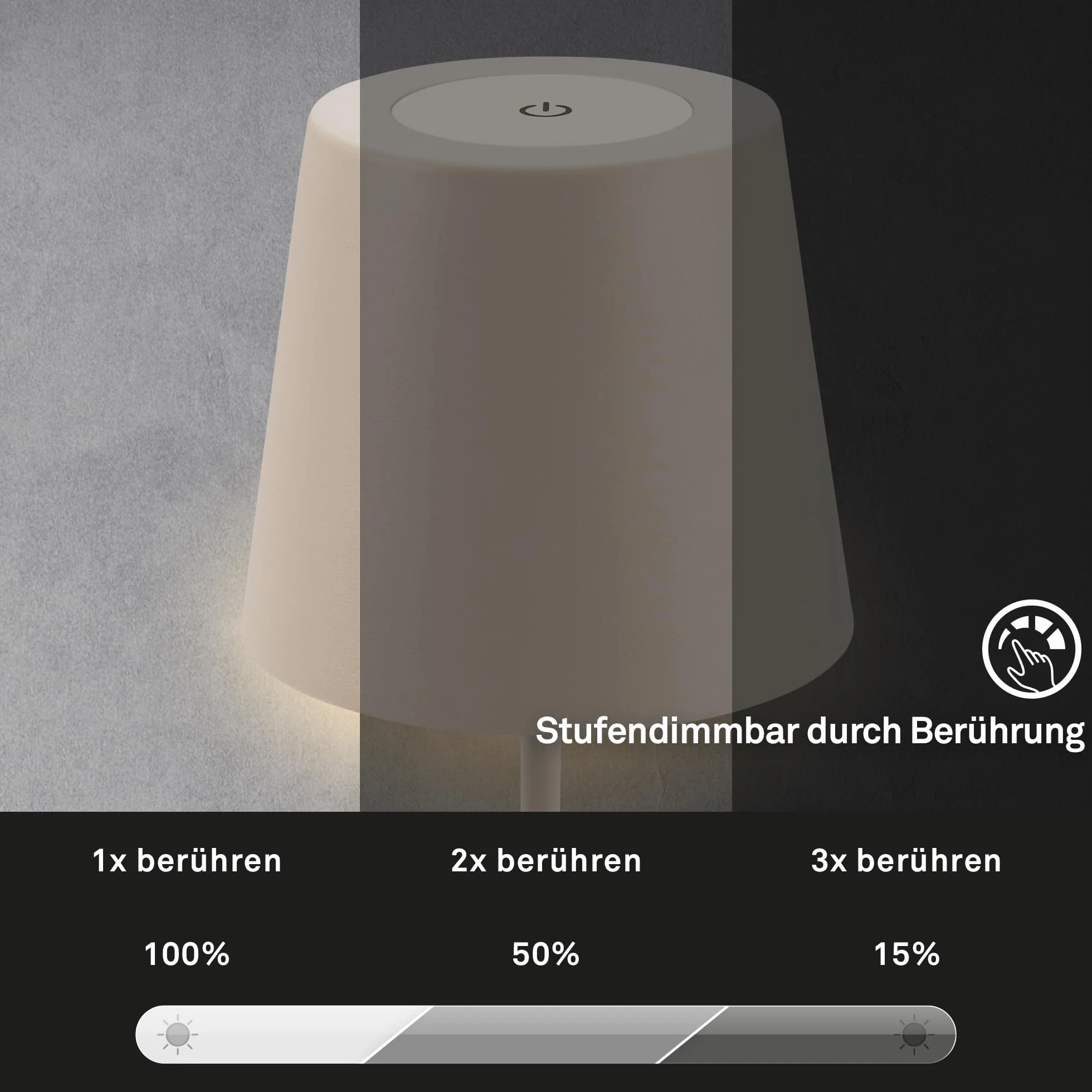 Briloner Lote 2 Lámparas Mesa LED Inalámbricas Regulables Táctil Batería Reemplazable USB-C Ø12x36 cm Beige