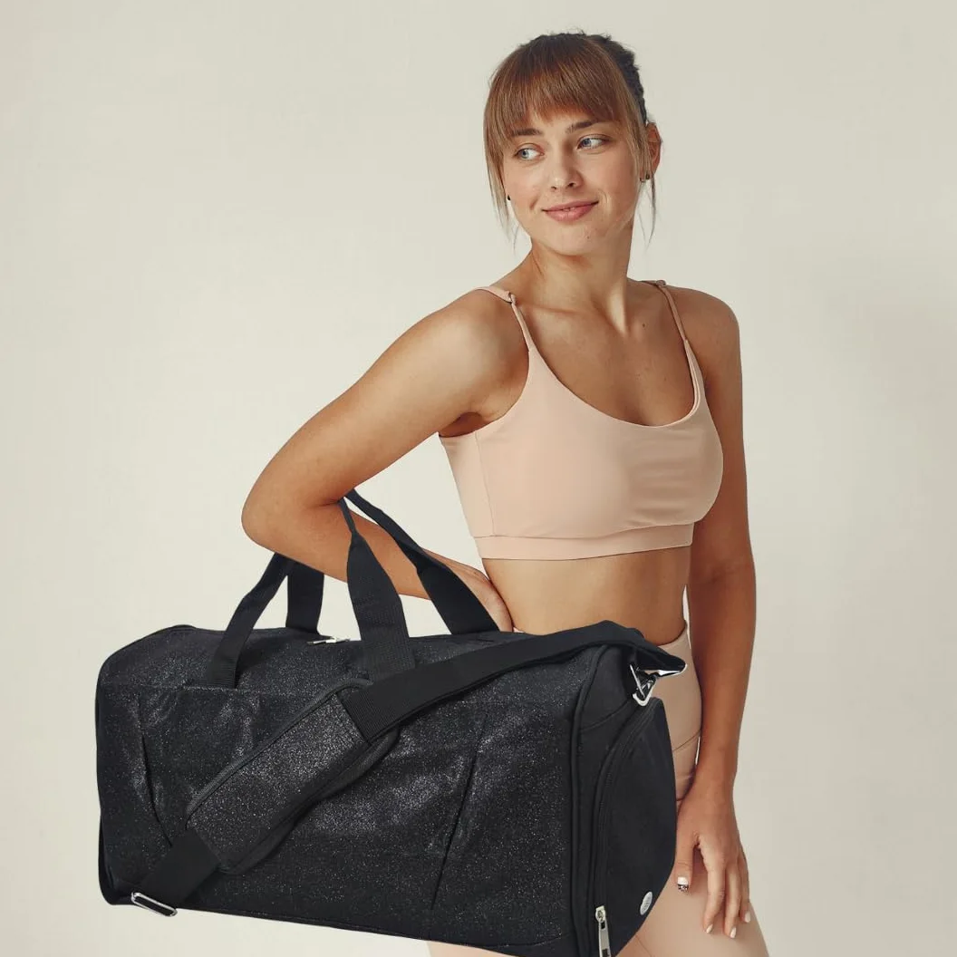 NGIL Glitter Cheers - Bolsa Deportiva para Gimnasio con Compartimento para Zapatos y pequeñas Bolsas de Viaje para Mujer, Bolsa de Gimnasio, Bolsas de Noche para Mujer, Bolsa de animación, Negro