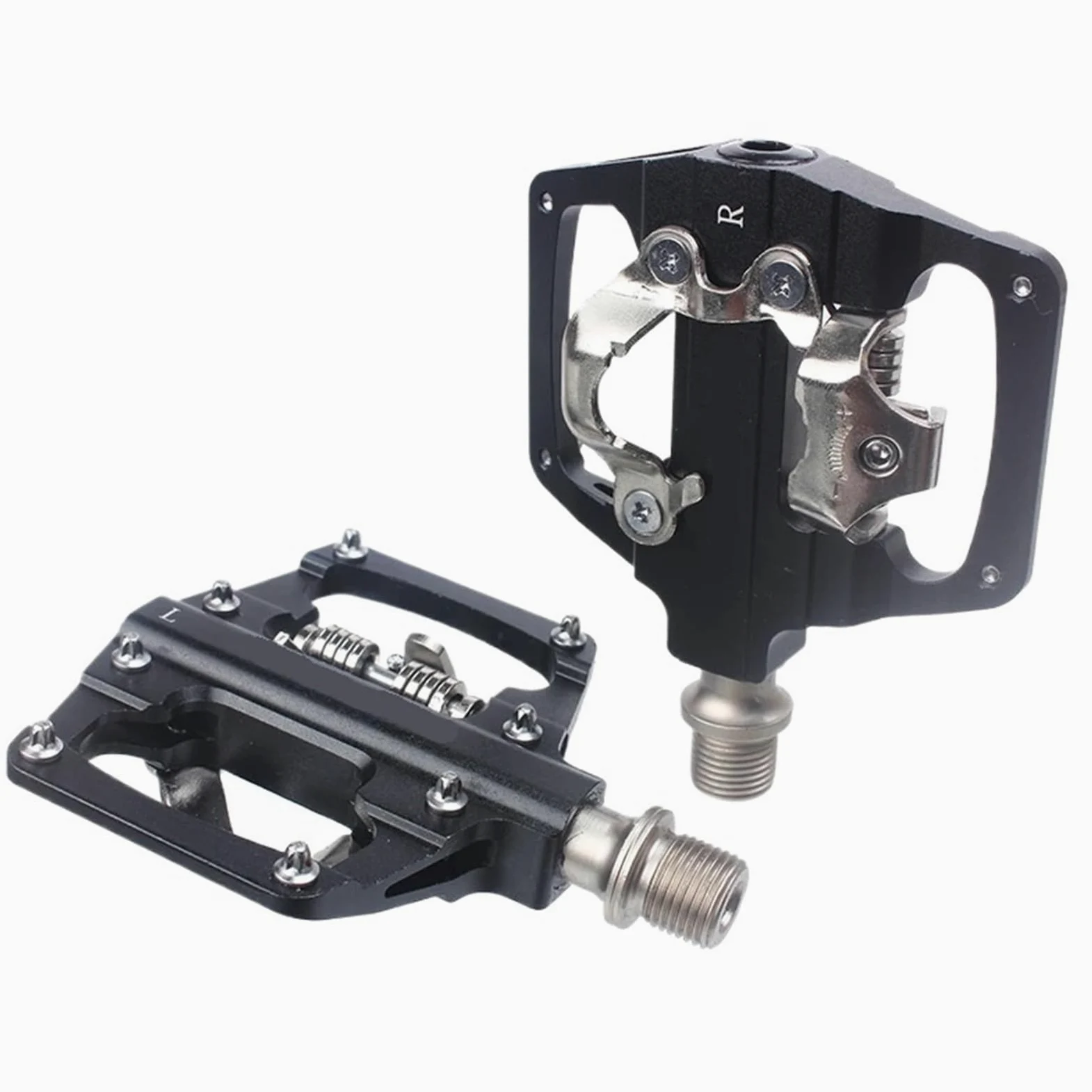 Genérico Compatible con Pedales automáticos RACEWORK MTB, Pedales de Bicicleta de Plataforma Plana Doble SPD de aleación de Aluminio CNC autoblocantes con rodamiento DU,Piezas