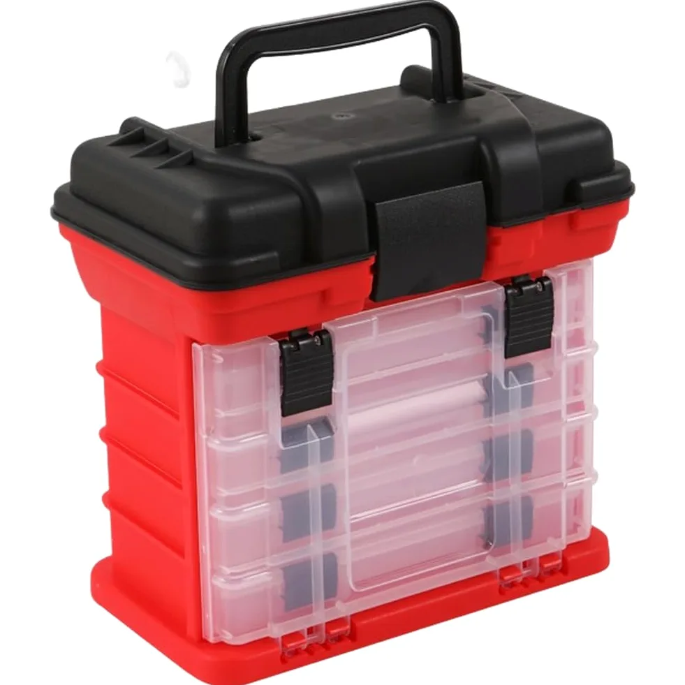 Caja de aparejos de pesca de cuatro capas con 4 compartimentos, estuche de almacenamiento portátil para señuelos y organizador de equipo para viajes de pesca al aire libre