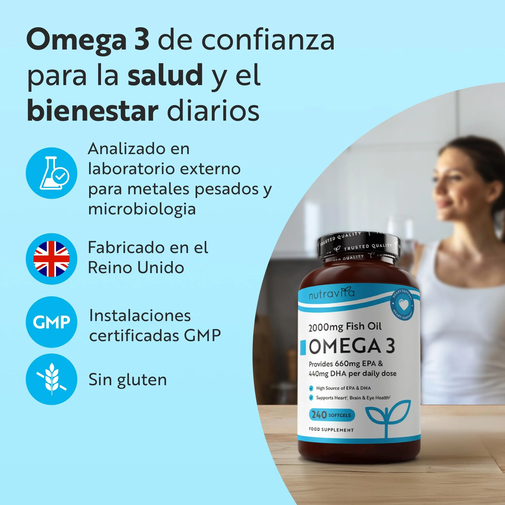Nutravita Omega 3 2000mg 660mg EPA 440mg DHA 240 Cápsulas Blandas Suplemento para Corazón Cerebro Visión