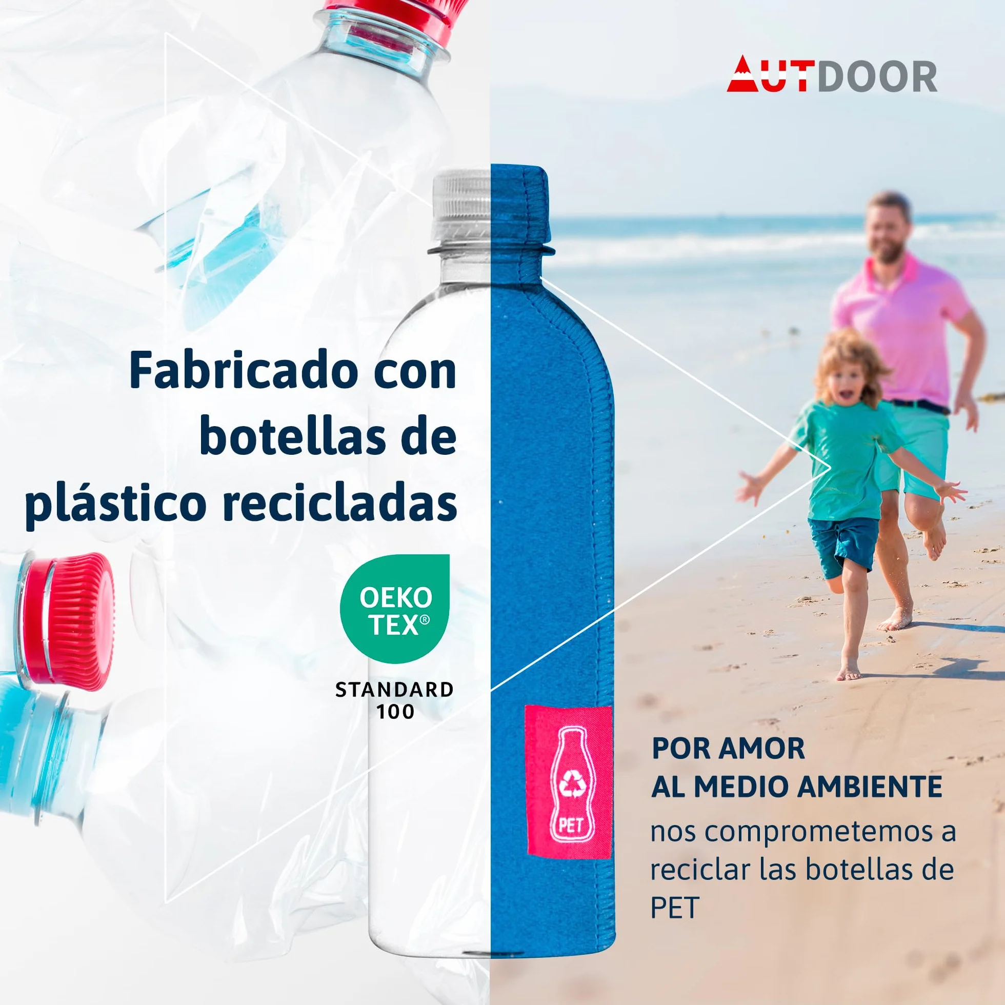 AUTDOOR® Poncho Surf - Fabricado a Partir de Botellas de plástico recicladas - Toalla de Piscina compacta, Ligera y de Secado rápido Ideal para natación y Deportes acuáticos (Azul, Mediano)