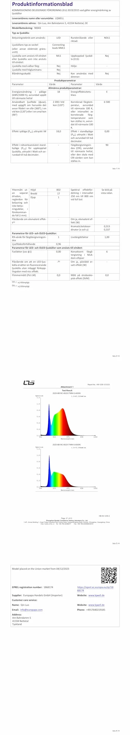 LQWELL Lámpara de Techo LED IP44 18W 6000K 1600LM Cuadrada Plana 220x24 mm