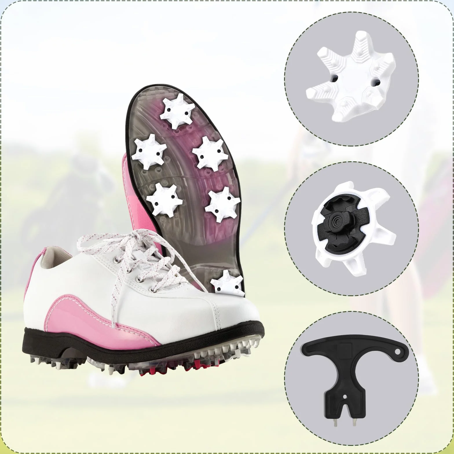 NQEUEPN 31uds Tacos Zapatos Golf, Tacos de Clavos para Zapatos de Golf con Llave Fácil Instalación Reemplazos de Pasadores de Clavos de Golf para Zapatos de Golf(Blanco Negro)