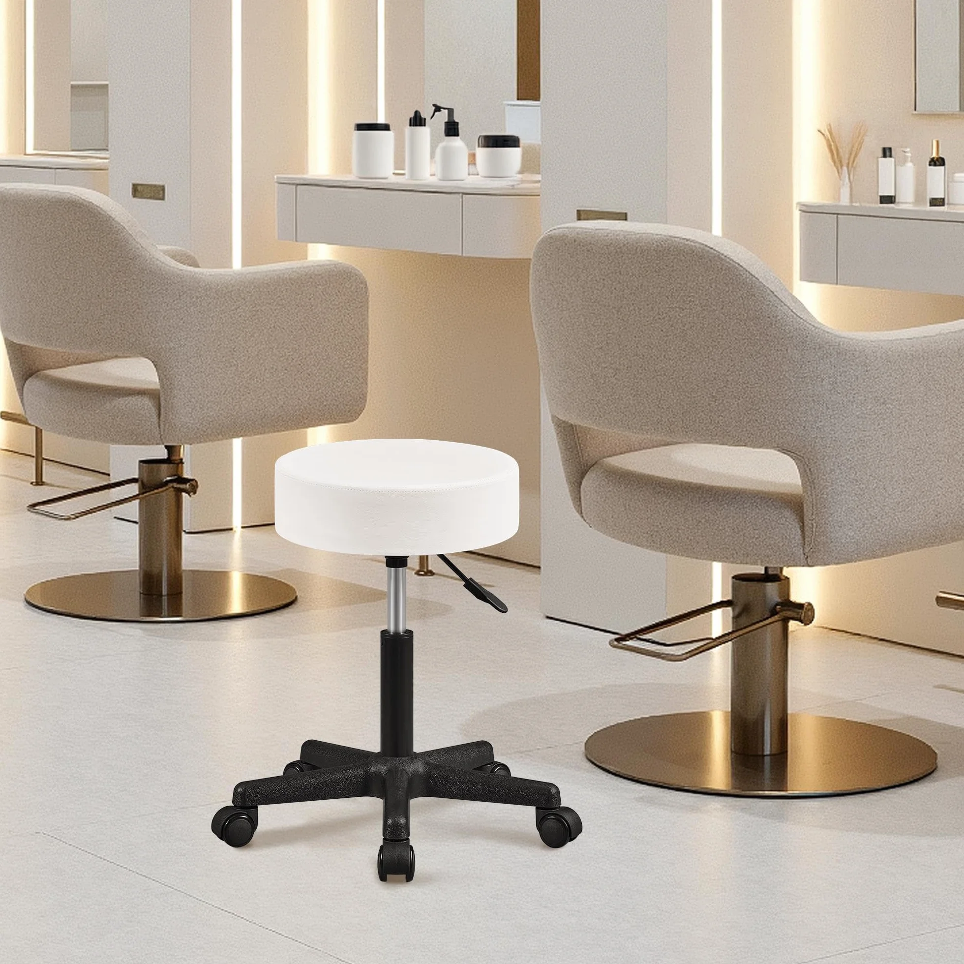 Yaheetech Taburete de Bar Giratorio Regulable en Altura con Ruedas Cubierta PU Blanco