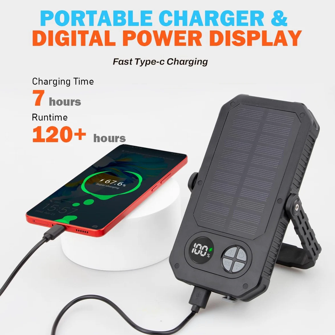 Linterna LED recargable para camping, 10000 mAh, luces de camping portátiles de hasta 120 horas, 12 modos de luz, regulable, pantalla digital LCD, impermeable, artículos esenciales de camping para