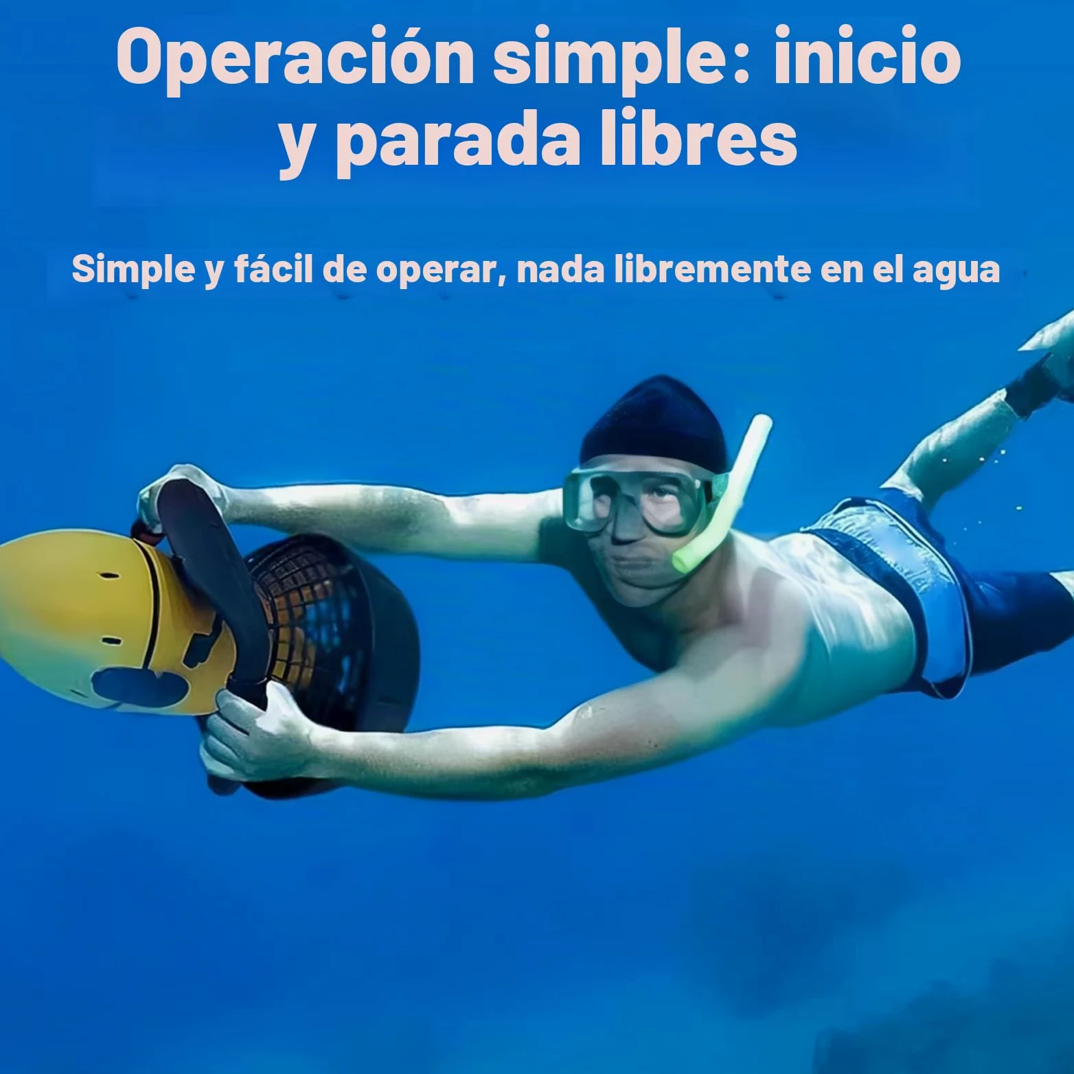 Scooter subacuático para Piscina, Scooter subacuático, Scooter de Buceo para Deportes acuáticos con Manillar, Scooter acuático Compacto y portátil para Adultos y niños