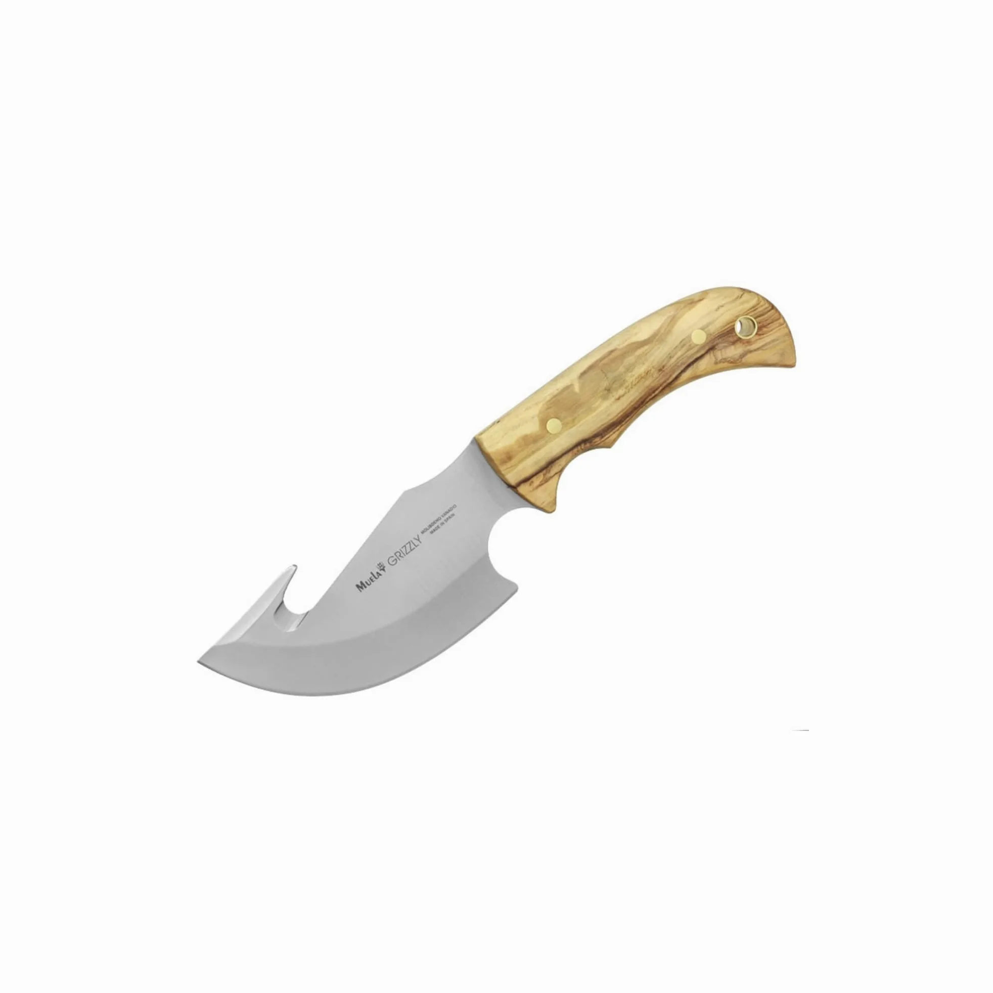 Cuchilleria Deportiva MUELA. Cuchillo desollador Muela GRIZZLY-12.OL. Mango de Olivo. Hoja: 12 cm. Funda de Cuero. Herramienta para Caza