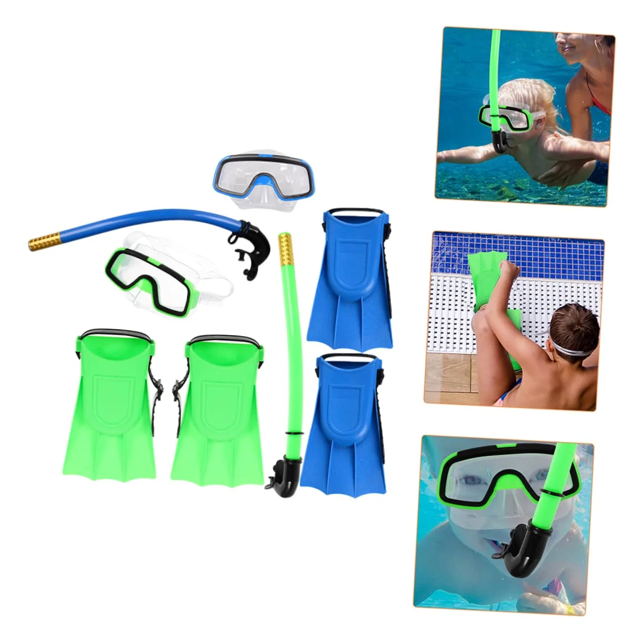 Gatuida Gafas De Buceo para Azul y Verde Gafas De Snorkel Semisecas y Aletas Cortas para Nadar para Buceo Piscinas y Snorkel Playas