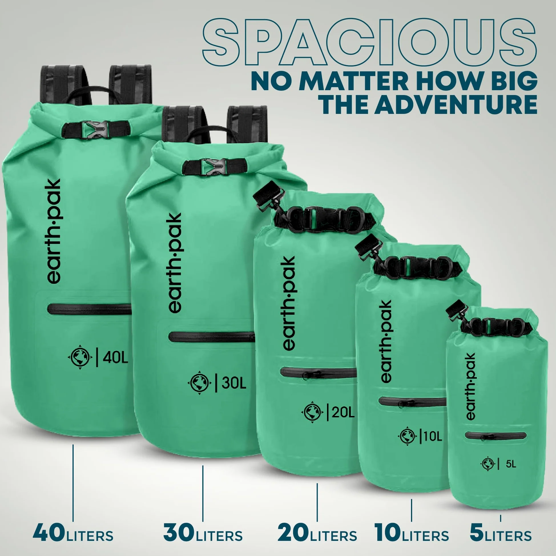 Earth Pak – Bolsa Impermeable con Funda Impermeable para teléfono móvil - Mantiene el Equipo seco para Kayak, Playa, Deportes, Rafting, Acampada, Senderismo y Pesca (Aguamarina, 40L)