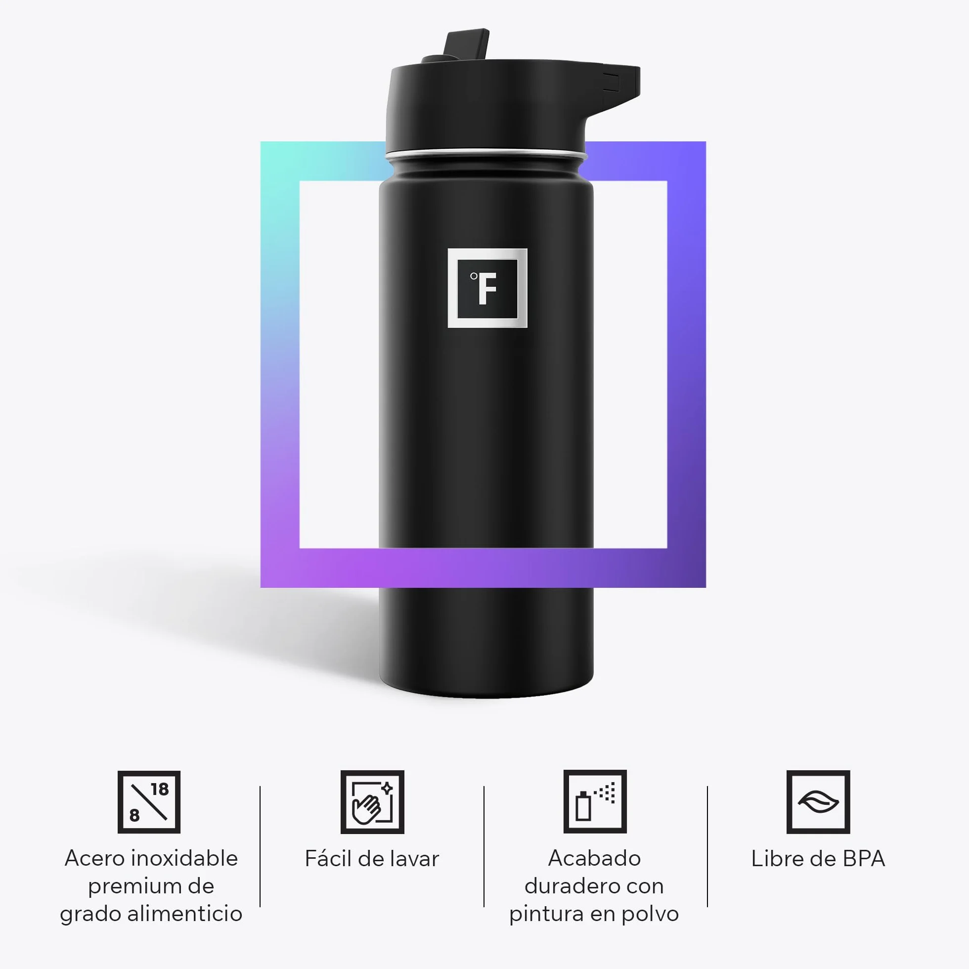 IRON °FLASK Botella Agua Acero Inoxidable con Pajita - 650/950/1200/1800 ml - Aislada Doble Pared Cantimplora sin BPA - Botella Termica Agua Fría - Garrafa Termo Gym Gimnasio Senderismo Niños