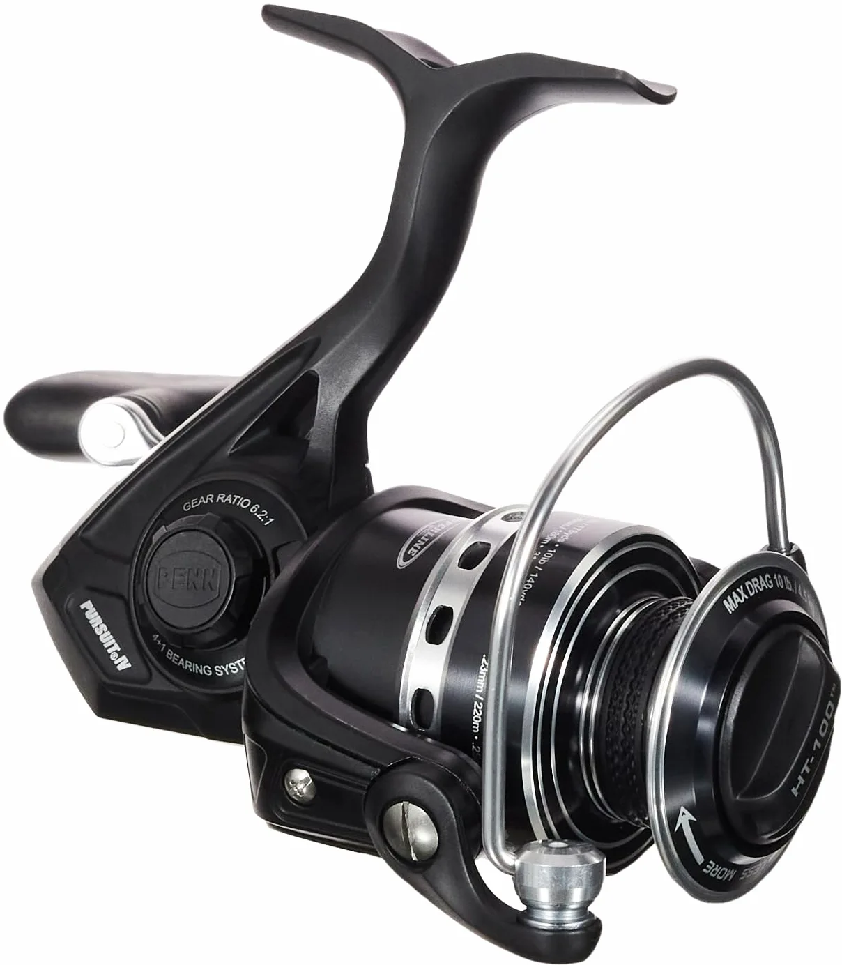 PENN Pursuit IV - Carrete Giratorio de Agua Salada, Pesca giratoria, Plantilla, Carrete de señuelo para Uso Completo, Barco, Kayak, Orilla, Negro y Plateado