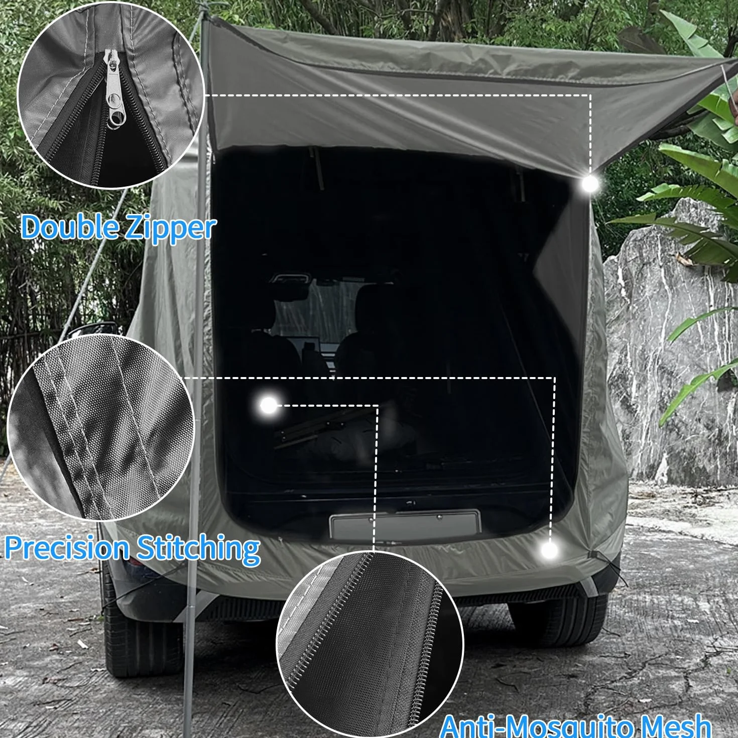 Tienda de Campaña para Coche, Carpa para Portón Trasero con Mosquitera, a Prueba de Viento, Protector Impermeable AutomóVil para SUV, Toldo para Auto para Acampar y Aventuras al Aire Libre, Caqui