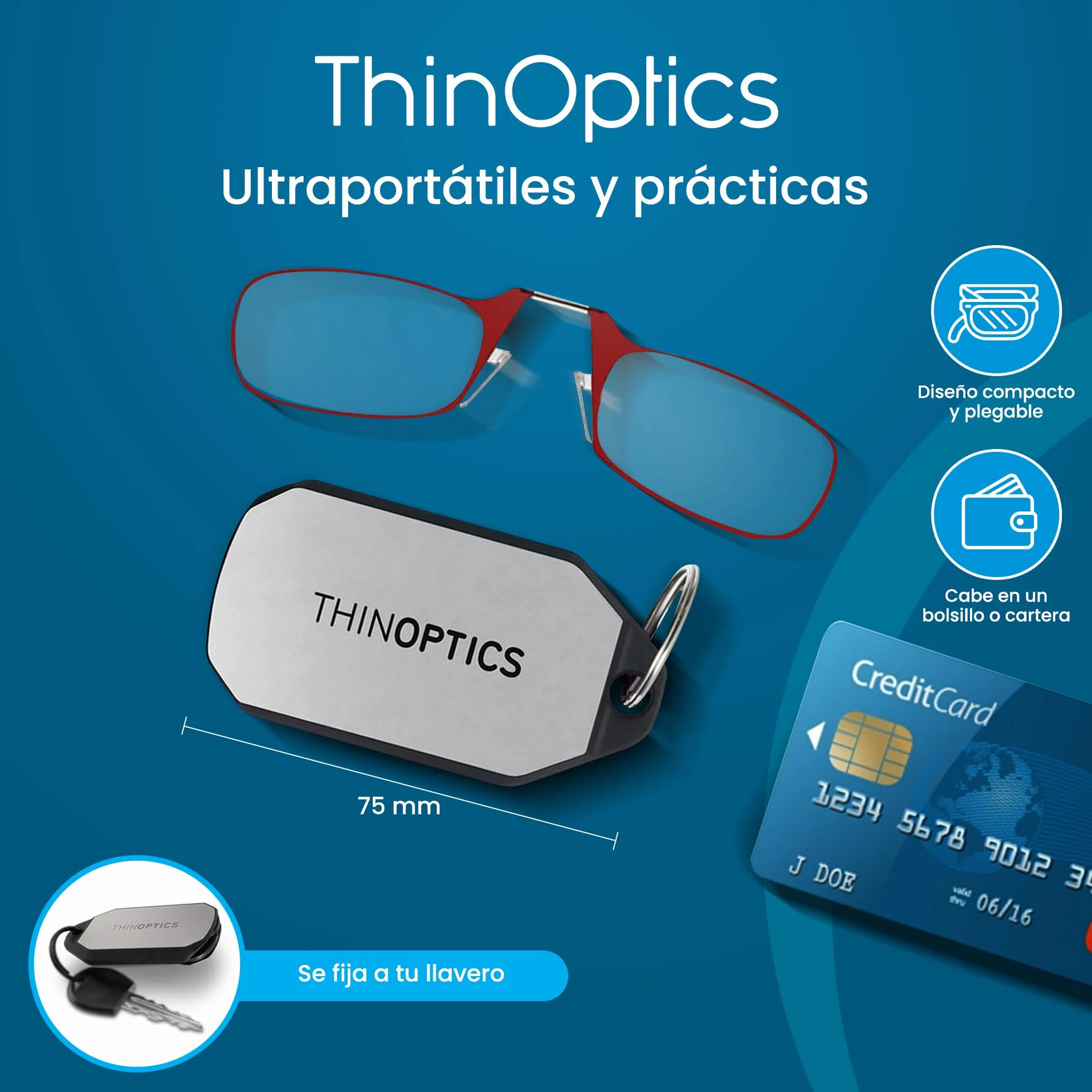 ThinOptics Gafas de Lectura Ultrafinas con Estuche Llavero +1,00 +1,50 +2,00 +2,50