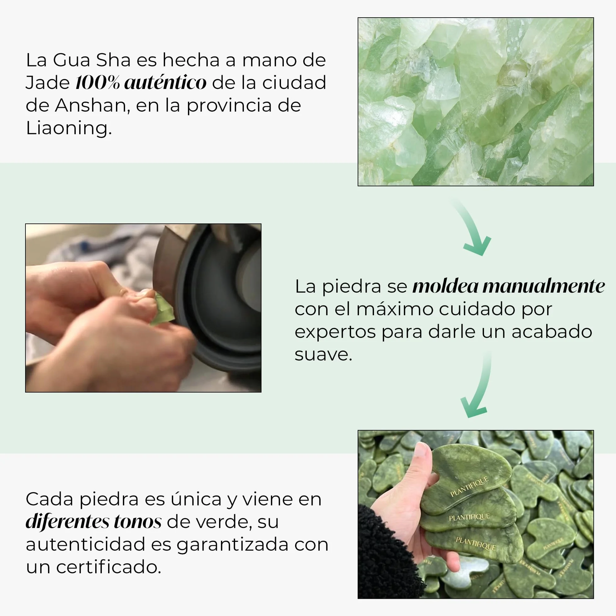 Plantifique Gua Sha Facial de Jade Auténtico - Masajeador Facial para Tonificar y Reafirmar la Piel