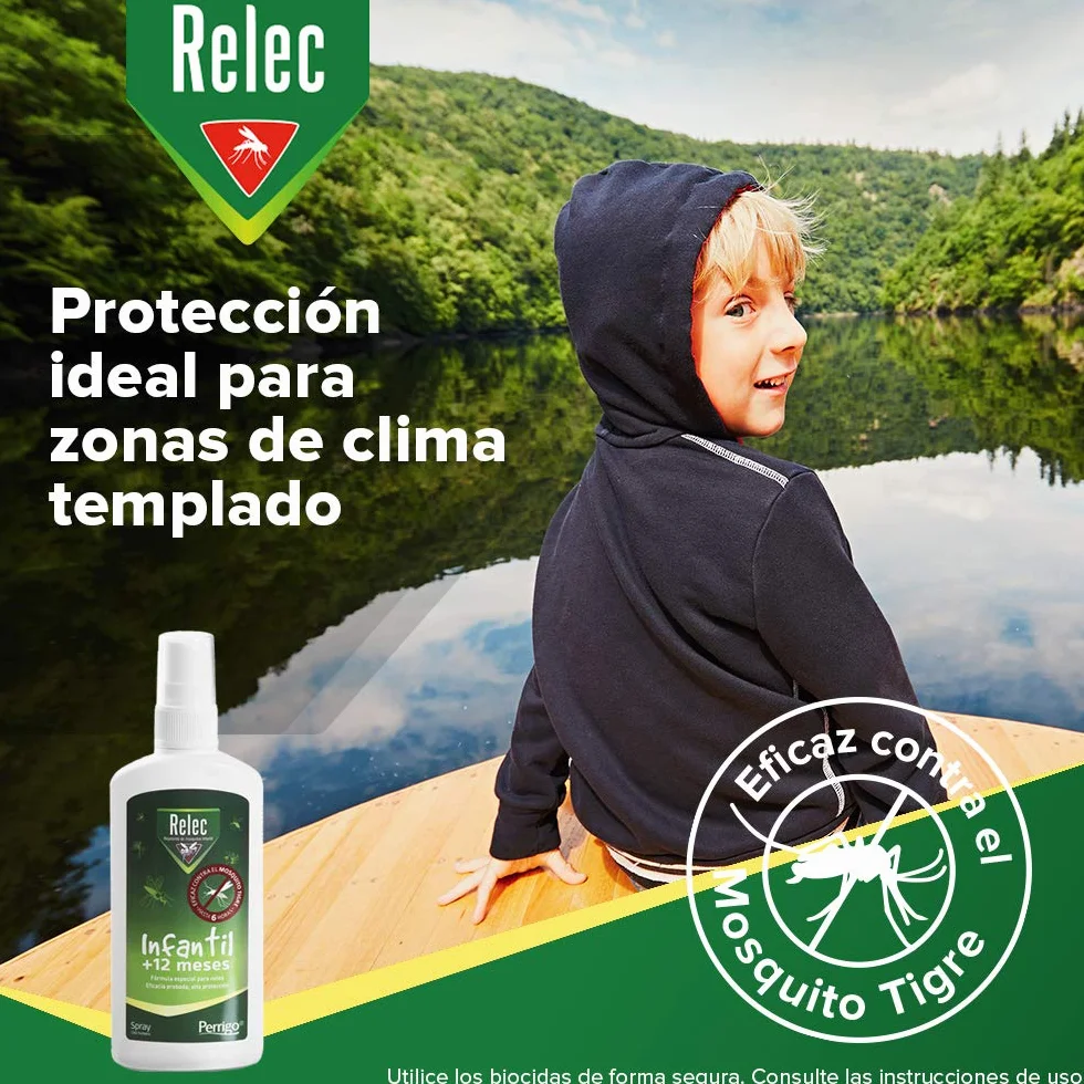 Relec Infantil Spray Antimosquitos 100 ml Repelente Mosquitos +6 Meses Dermatológicamente Testado Mosquito Tigre
