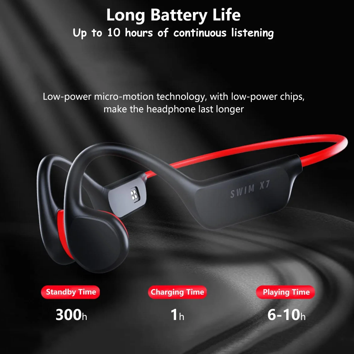 Auriculares de Conducción ósea Impermeable IPX8 para Natación, Cascos Inalambricos Bluetooth 5.3 de Oreja Abierta, 32GB Reproductor de MP3 Auricular, Auriculares Deportivos para Nadar Correr Black