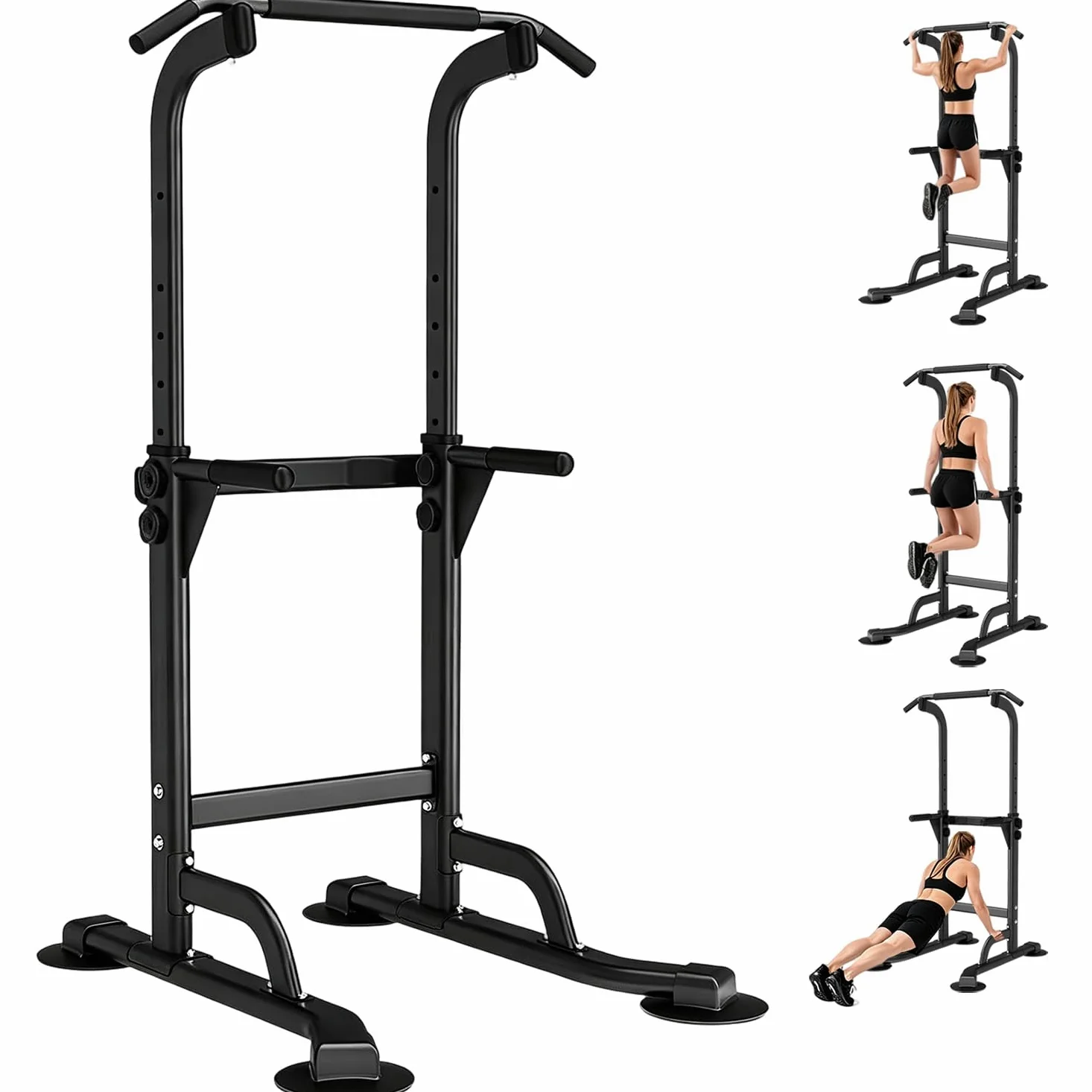 WATBKHE Power Tower, Barra de Dominadas con Estación de Fondos | Estación 4 en 1 para dominadas, fondos, flexiones y elevaciones de rodillas, ajustable en 12 alturas, con base en H, 120kg