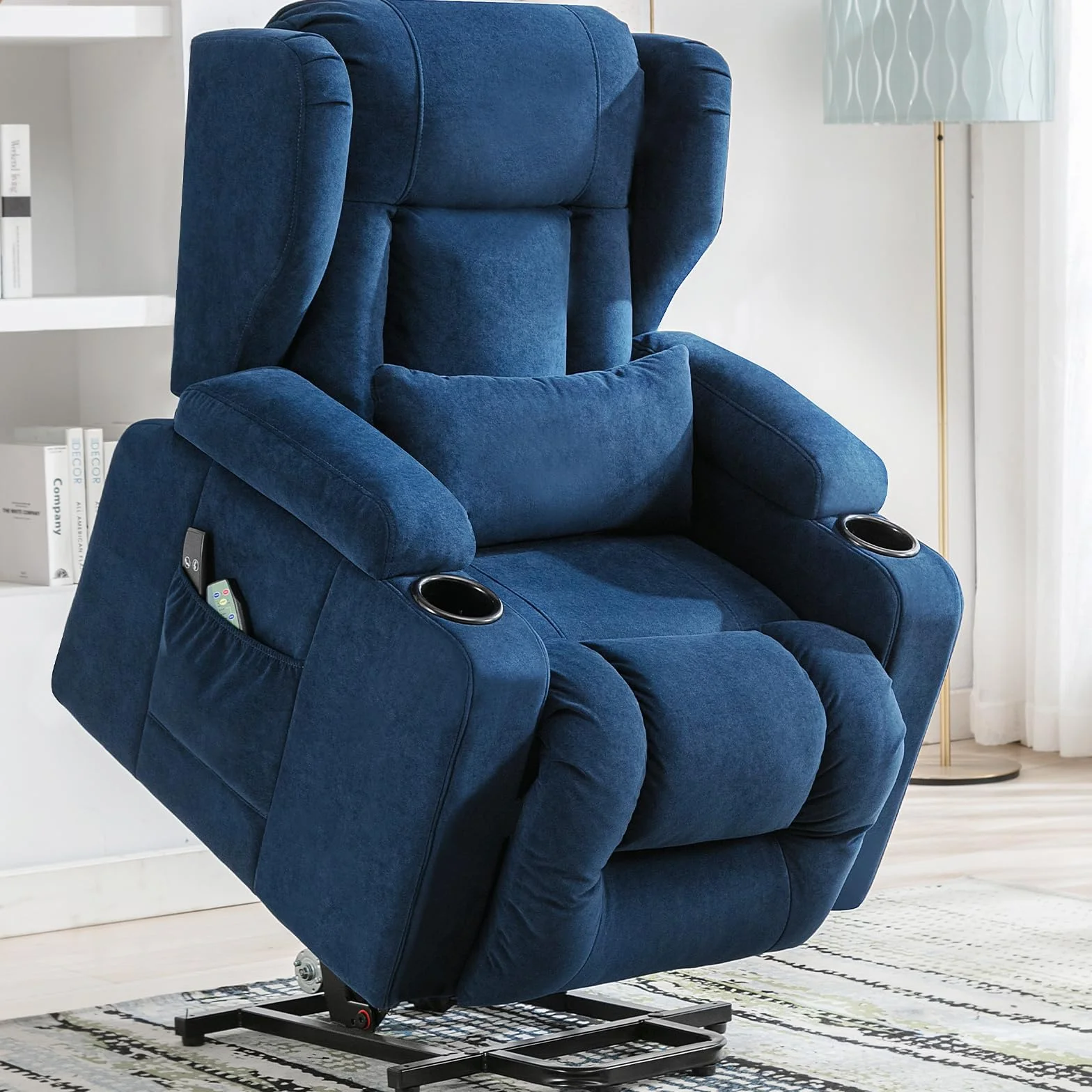 COMHOMA Sillón Relax Masaje Reclinable Eléctrico de Tela con 8 Puntos de Masaje Vibrante, Poltrona Reclinável Azul