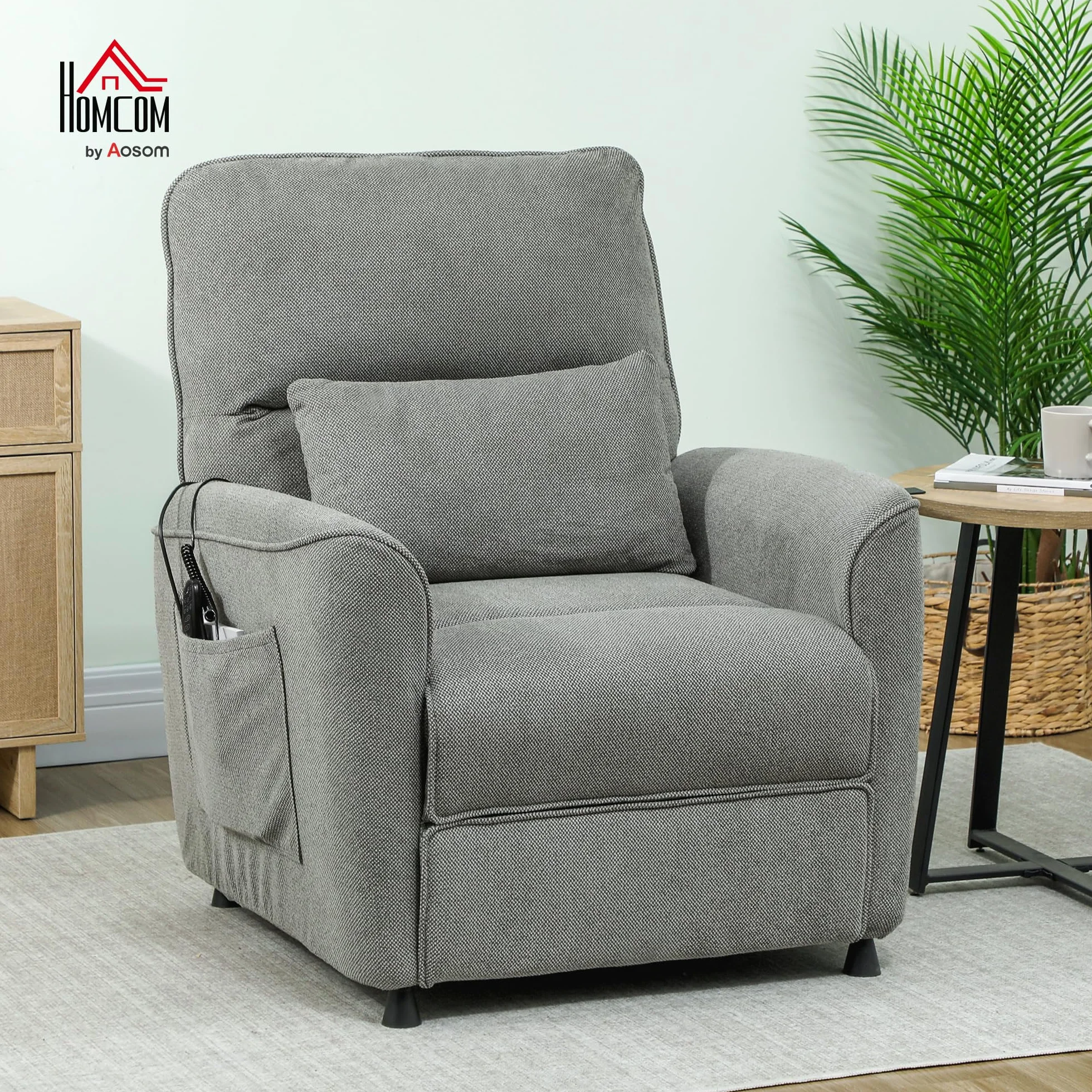 HOMCOM Sillón Relax Reclinable Eléctrico con Calor Lumbar y Masaje Vibración, Gris