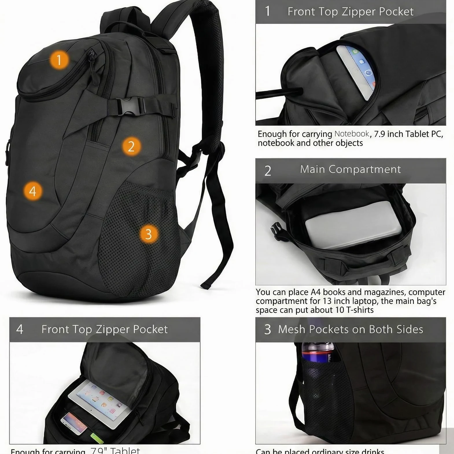 VINBAGGE Mochila Militar 25L Mochila Tactica Mochilas de Viaje Mochila Deporte Mochilas Actividades al Aire Libre Acampar Caza Bicicleta Senderismo Montañismo(Negro)