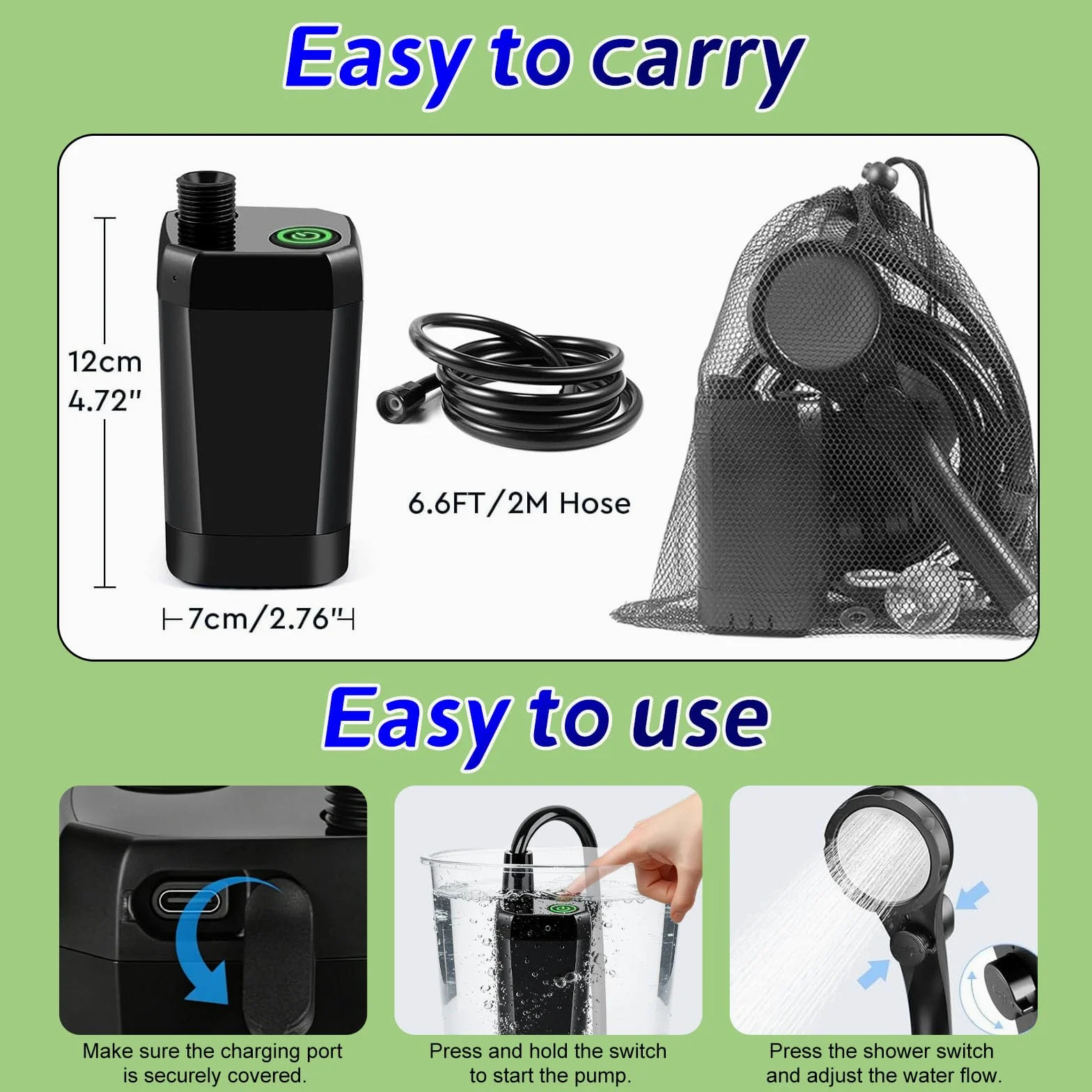 Ducha Portatil Camping con Pantalla LED – Bomba de Ducha Exterior IPX7 Impermeable para Jardín, Playa, Coche y Mascotas