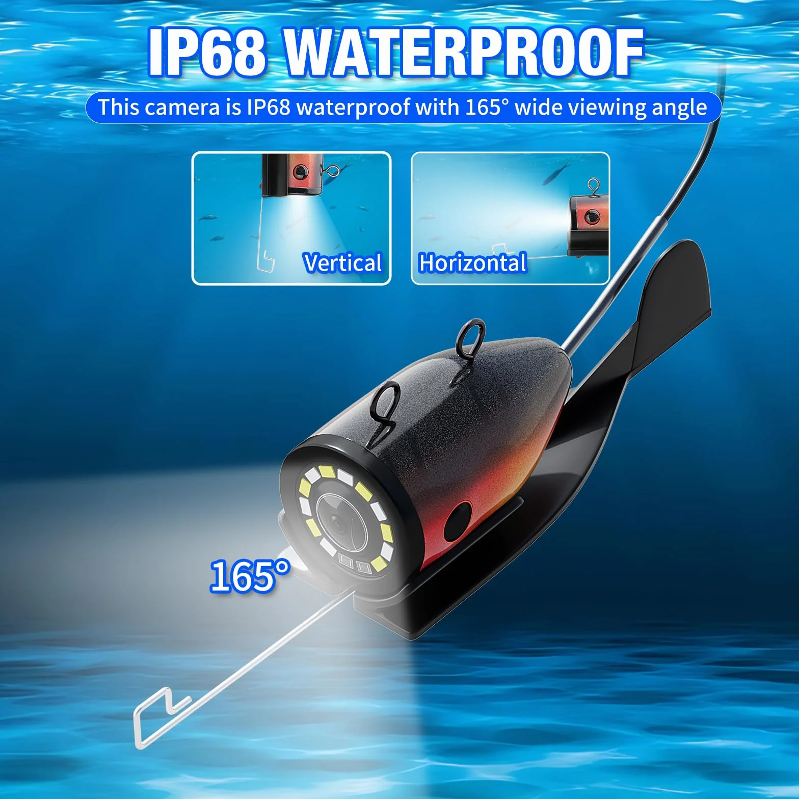 Fishfinder con Pantalla IPS de 4,3” Cámara de Pesca Submarina con Visión Nocturna, Localizador de Peces IP68 Impermeable, Batería 8500mAh, Portátil 1200TVL HD para Pesca en Hielo, Lago y Mar