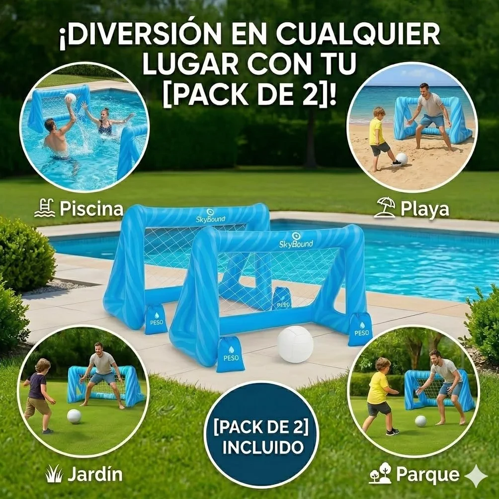 SkyBound 2 Porterías Piscina Hinchables para Niños con Balón y Bolsas de Peso Juguete Deportivo Acuático Fútbol