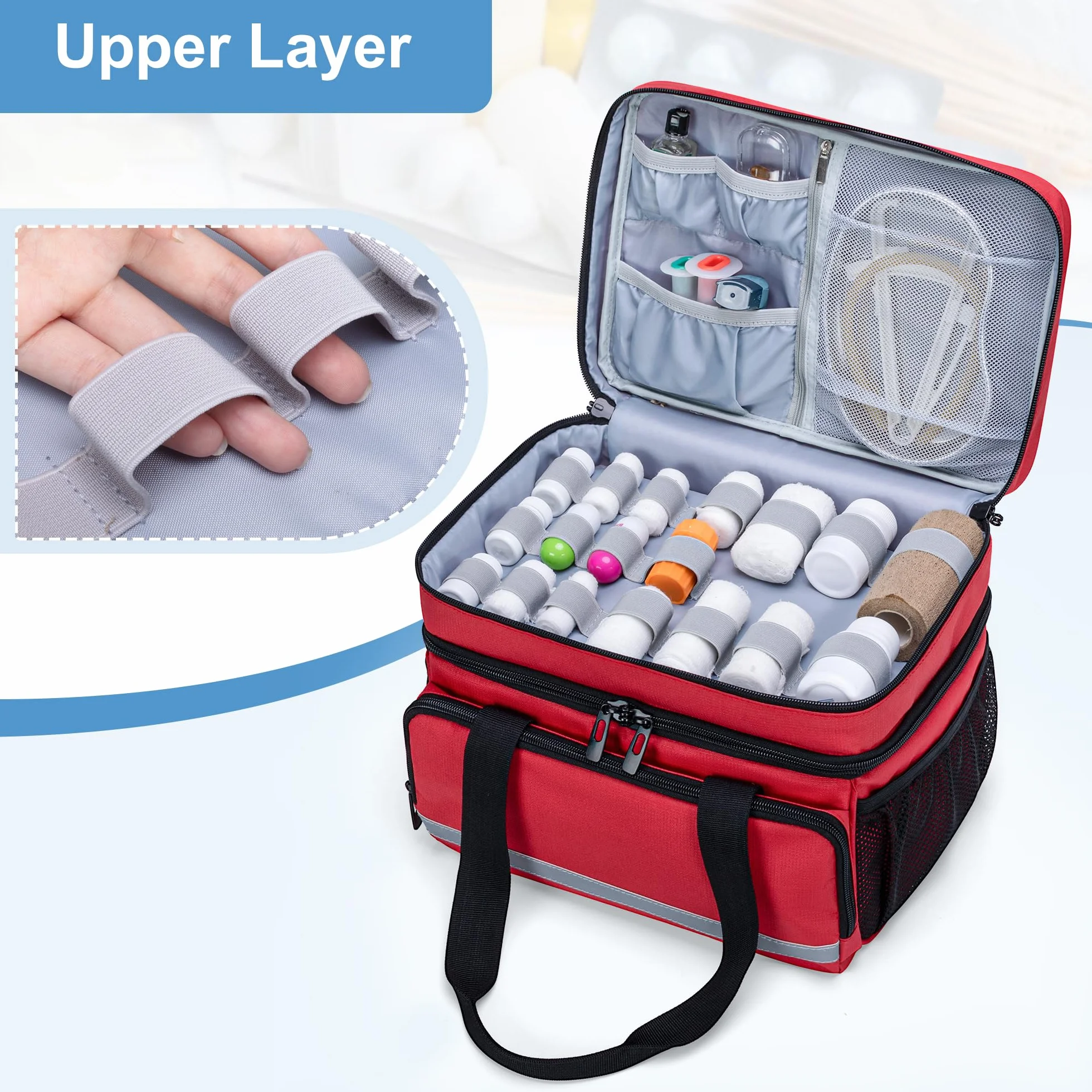 CURMIO Bolsa de primeros auxilios vacía de doble capa, bolsa médica, color rojo