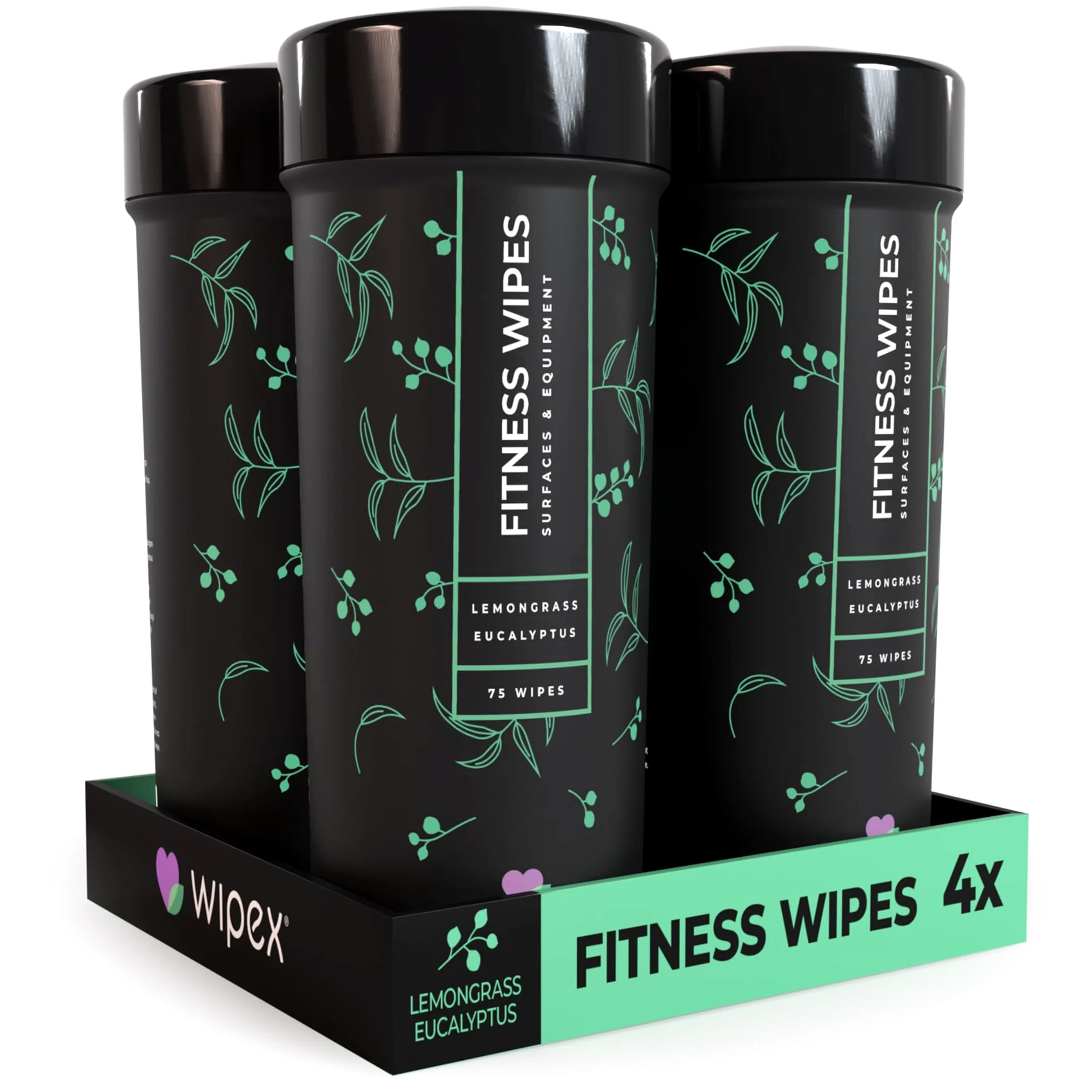 Wipex Toallitas Natural Gym y Fitness Equipment - Lemongrass, Eucalyptus & Vinegar- Ideal para colchonetas de Yoga, Pilates, Home Gym, Peloton, Spas, 75 toallitas - 4pk