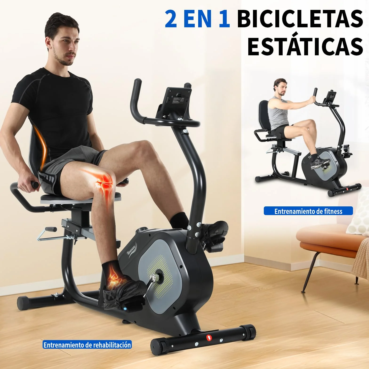 Bicicletas Estaticas Rehabilitacion, Bicicleta Estatica con Respaldo con 16 Niveles de Resistencia, Sensor de Pulso,Bici Estatica con Pedaleo silencioso,Ruedas de Transporte Exercise Bike