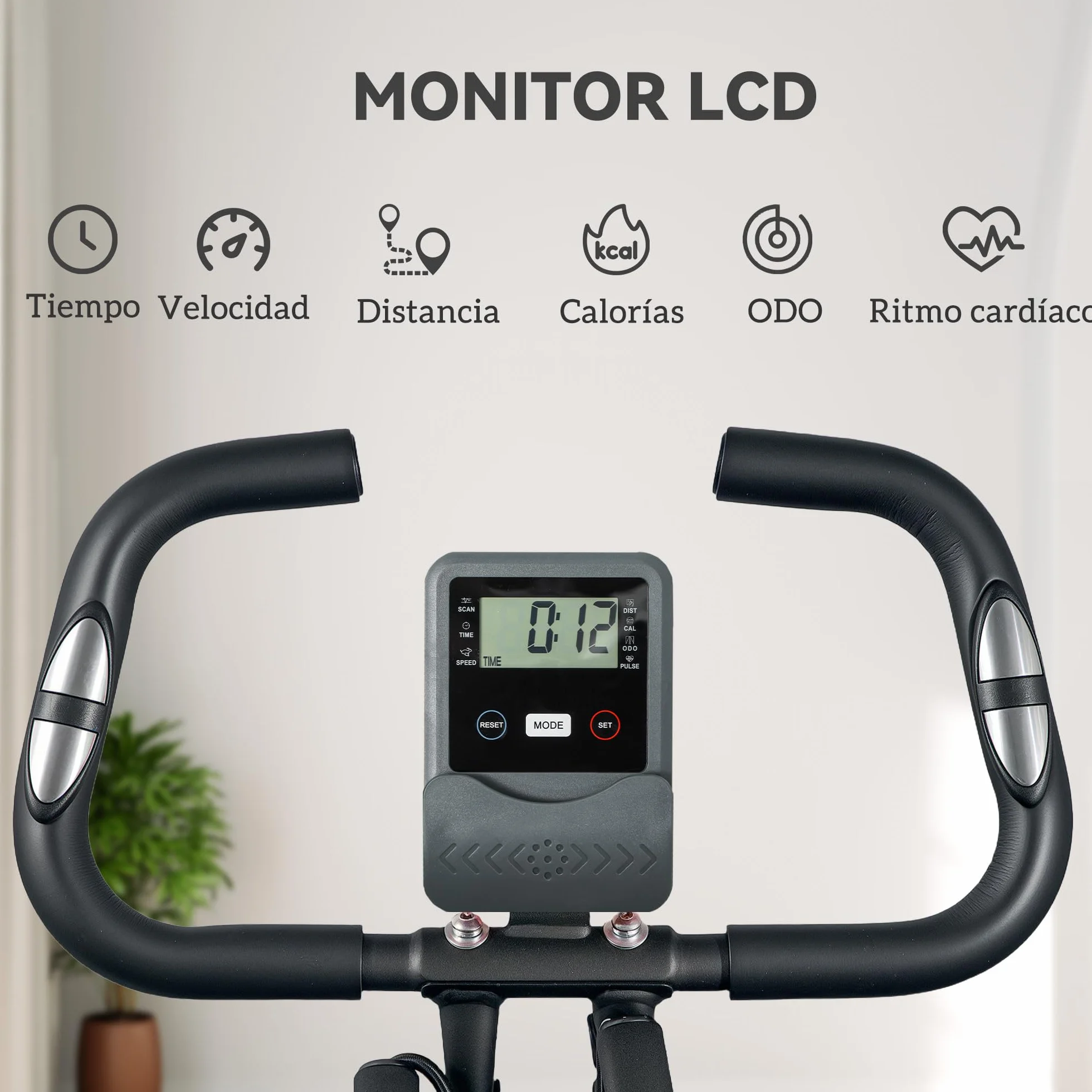 SPORTNOW Bicicleta Estática Plegable con Respaldo Bici Estática Silenciosa con 8 Niveles de Resistencia Magnética Sillín Regulable Volante Pantalla LCD Pulsómetro y Banda Carga 110 kg