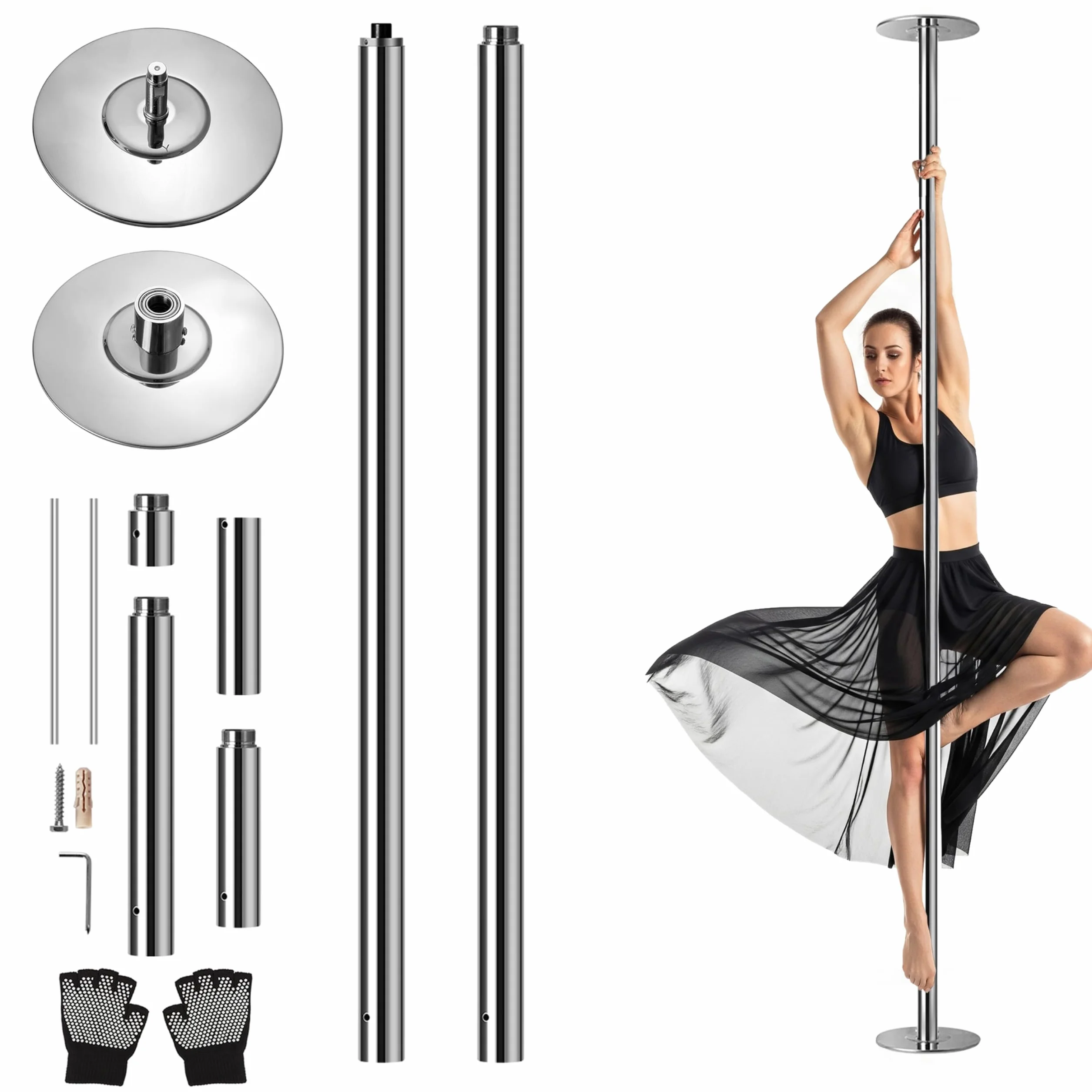 SereneLife barra pole dance plegable 1.21mts x 2 para bailarinas principiantes gimnasia fitness