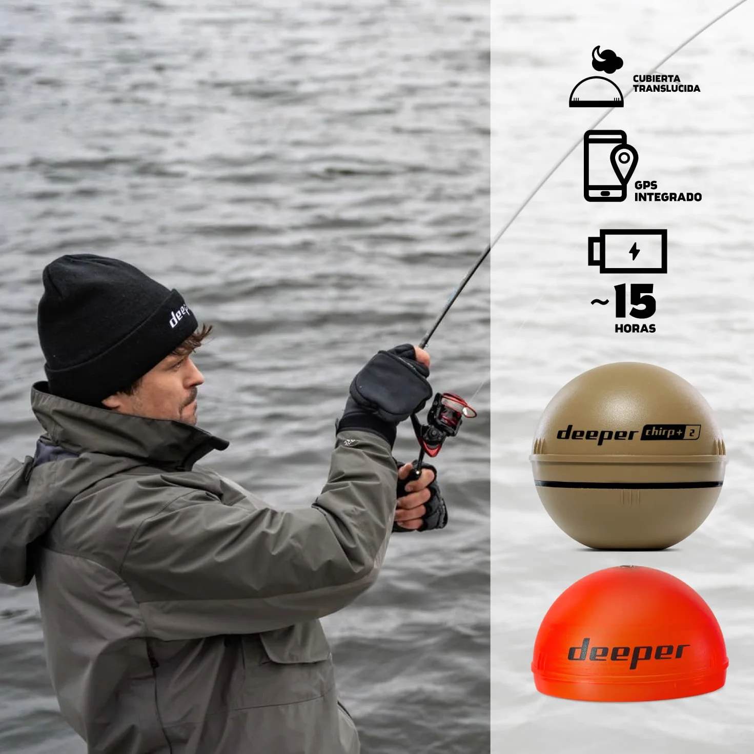 Deeper Chirp+2 Sonda de Pesca Portátil con GPS, Inalámbrica LED, Compatible con Barcos y Orilla