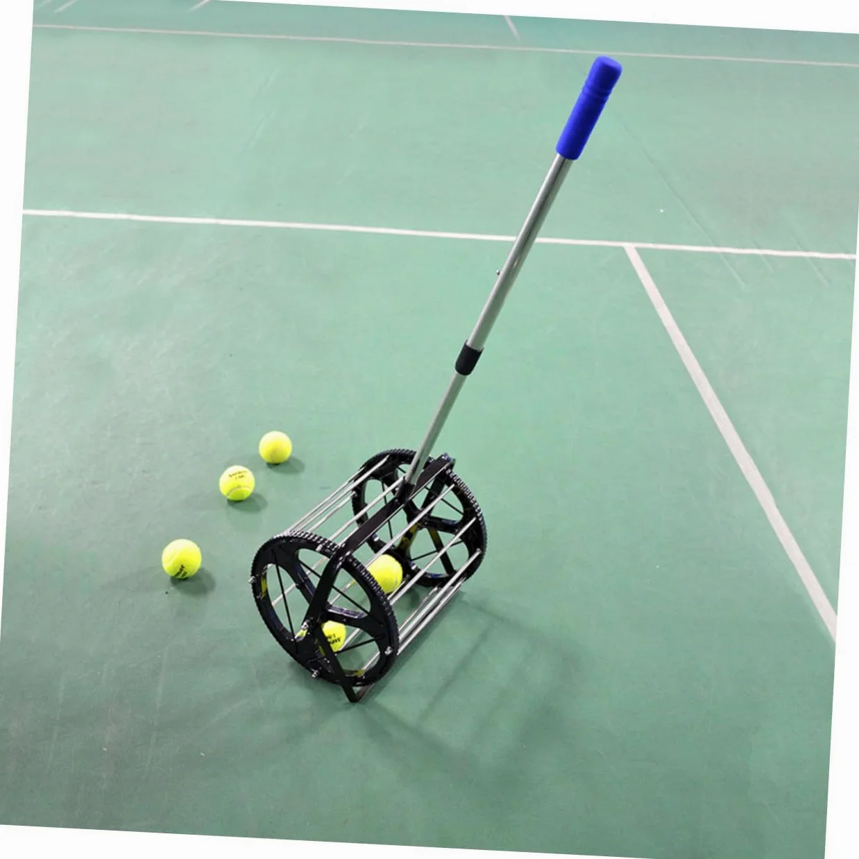 WOONEKY Cesta Recoge Pelotas Tenis Ajustable con Ruedas Capacidad Bolas para Entrenamiento Sin Agacharse