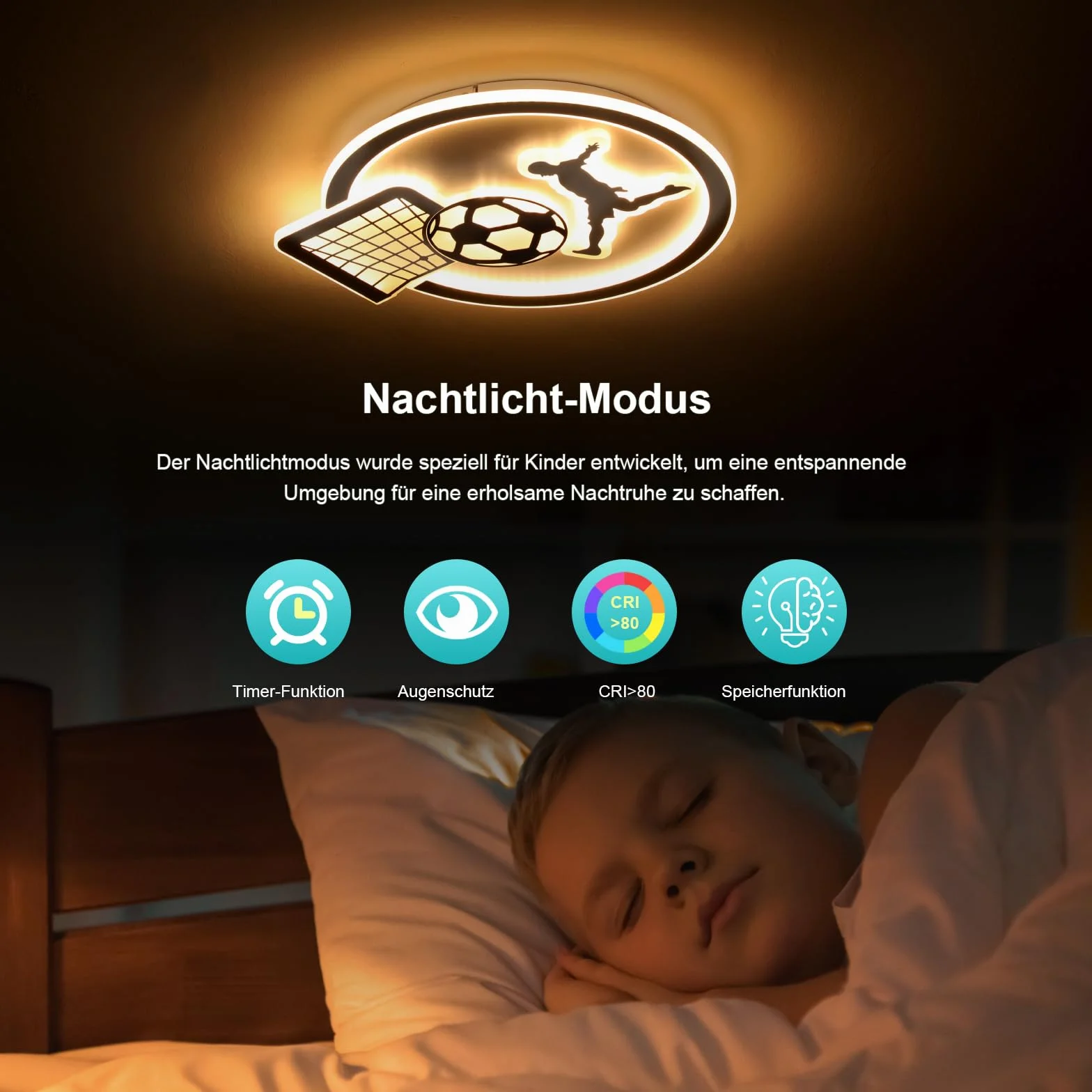 OTREN Plafon LED Techo Infantil Regulable con Control Remoto, Fútbol Luces con Timing y Luz Nocturna, 44 cm