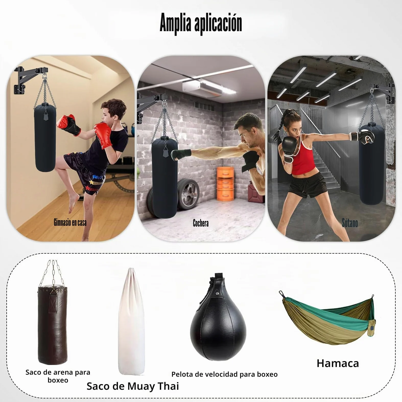 Soporte Saco Boxeo Pared, Colgador Ajustable 43-63cm, Rotación 180°, Soporta 150kg, para Muay Thai
