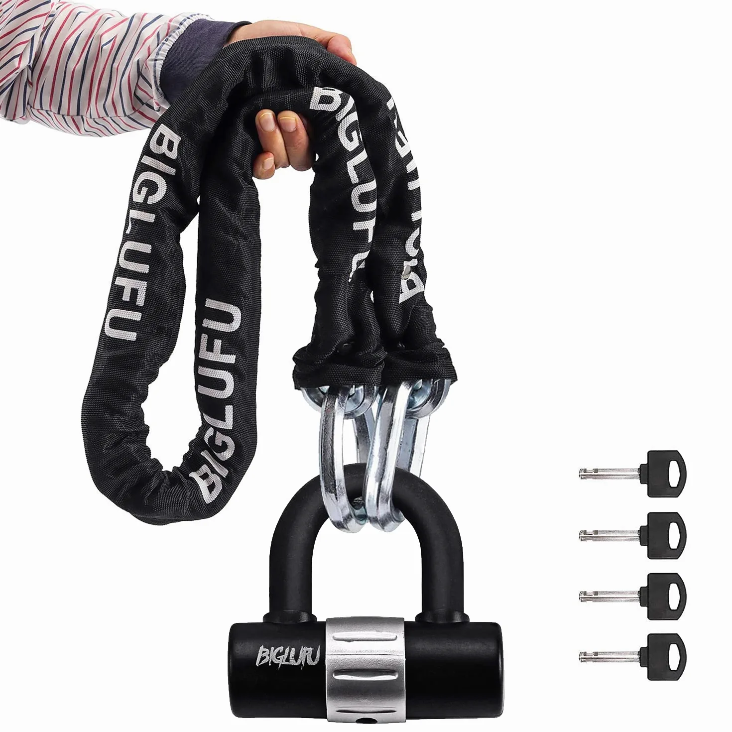 Candados de cadena para motocicleta con 4 llaves de 16 mm, cadena larga resistente de 150 cm, cadenas a prueba de cortes de 12 mm de grosor, ideal para motocicletas, motocicletas, bicicletas