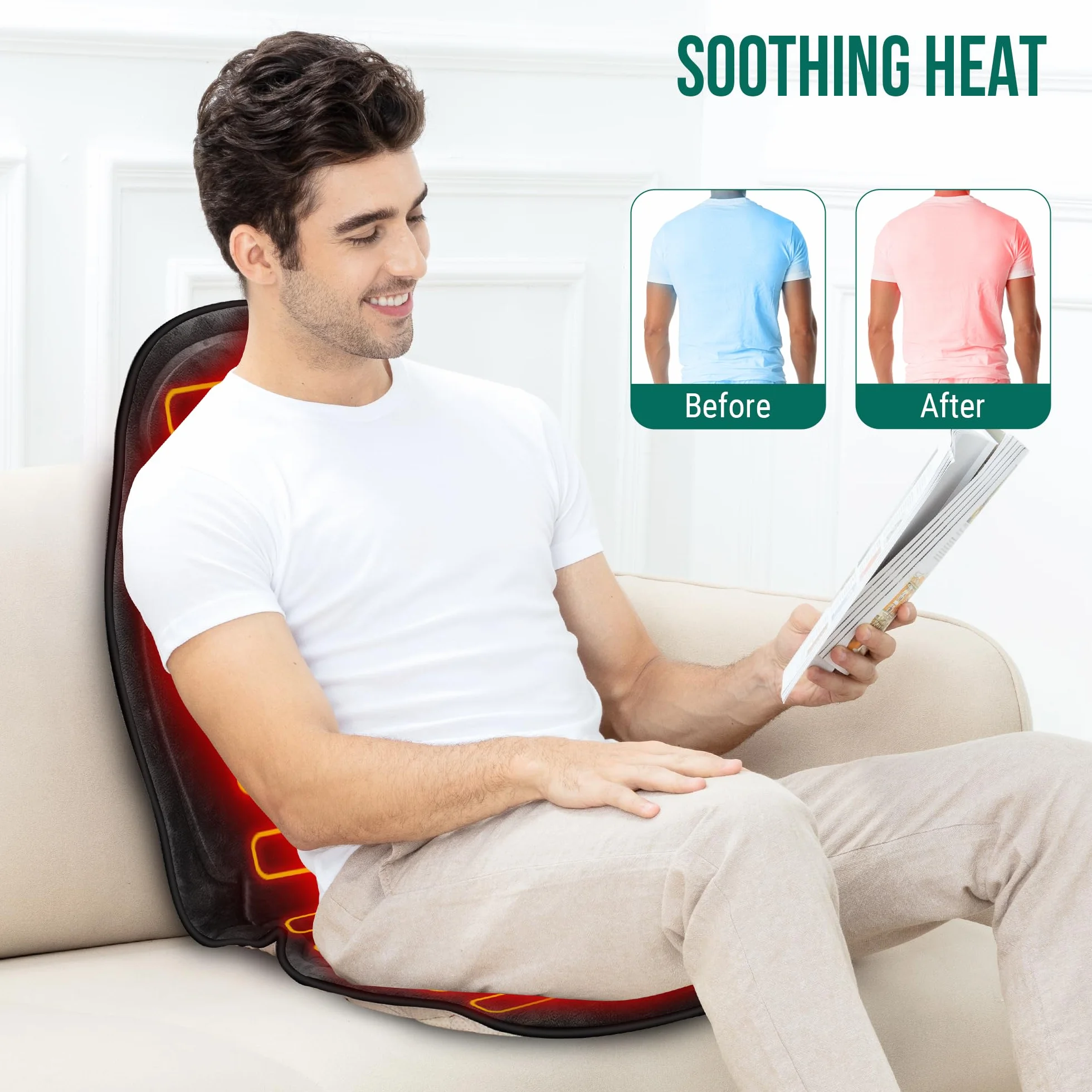 Snailax Cojín de Masaje con Vibración para Espalda, Asiento de Masaje para Casa y Oficina