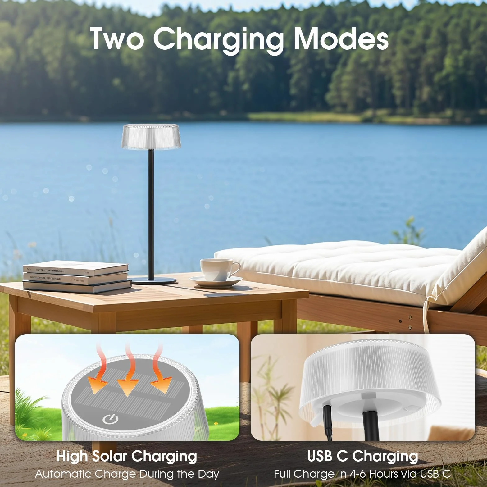 Lámpara de Mesa LED Inalámbrica Recargable 4000 mAh Solar USB-C Táctil 3 Temperaturas IP65 Exterior Terraza Jardín