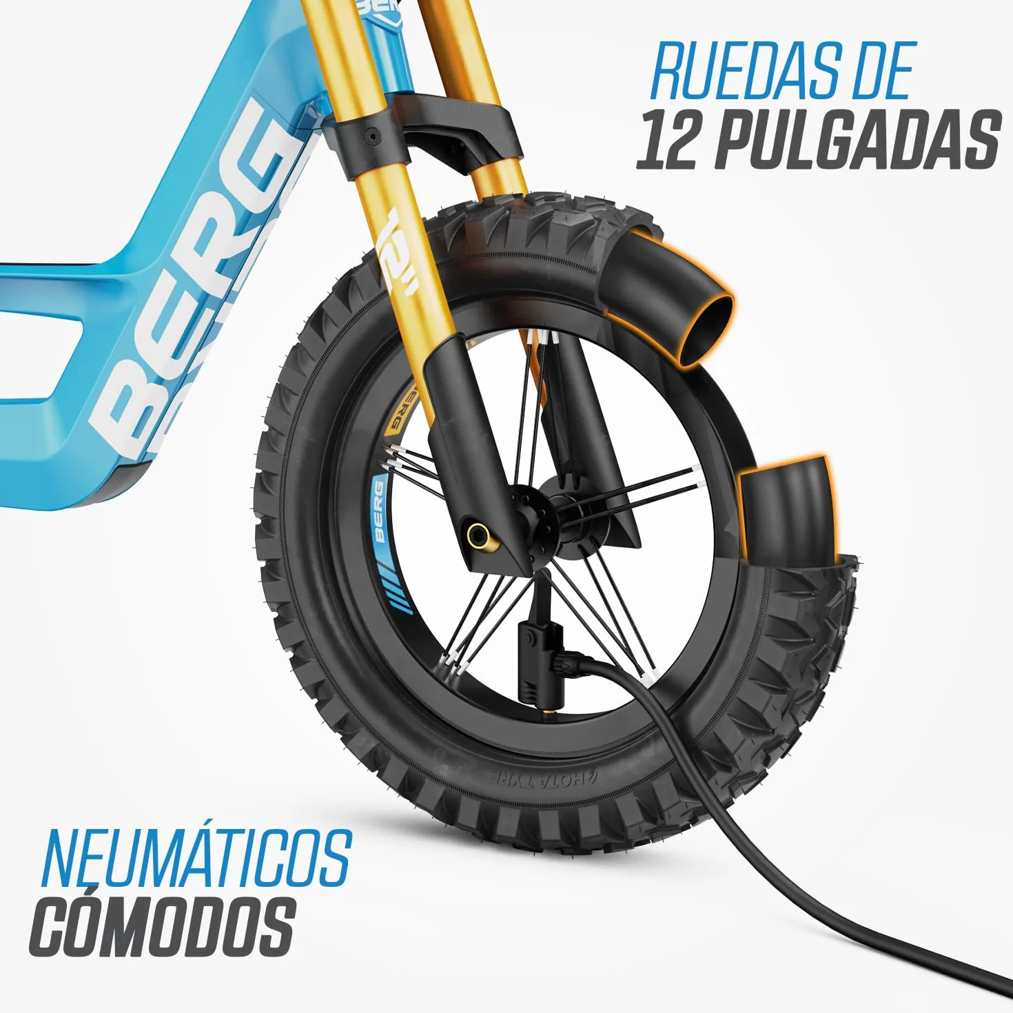 BERG Bicicleta sin Pedales Biky | 2,5-5 años, 12 pulgadas, con freno de mano, cuadro ligero de magnesio, ruedas hinchables
