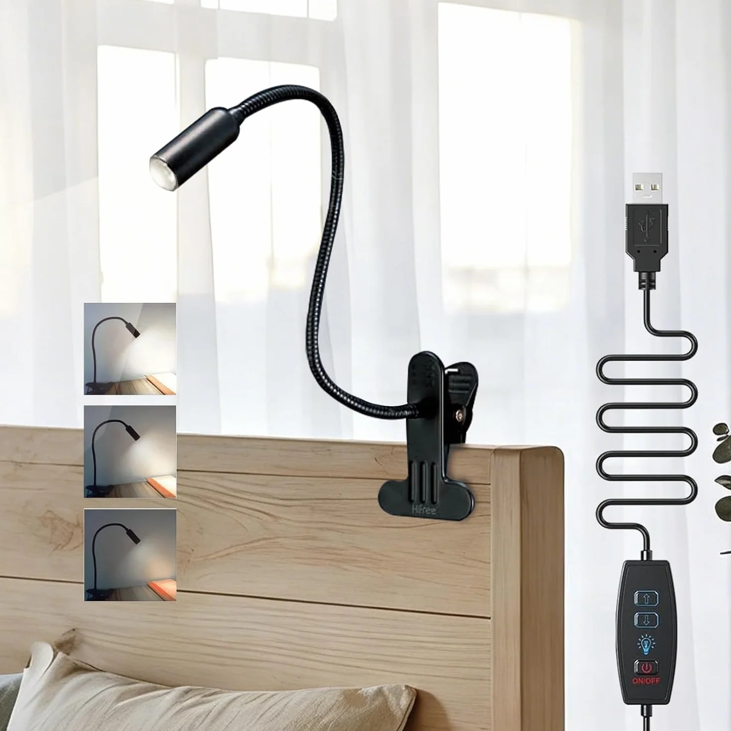 Hifree 5W LED Lámpara de Lectura Cama, 10 Niveles Pinza, USB, para Leer, Aprendizaje, Manualidades