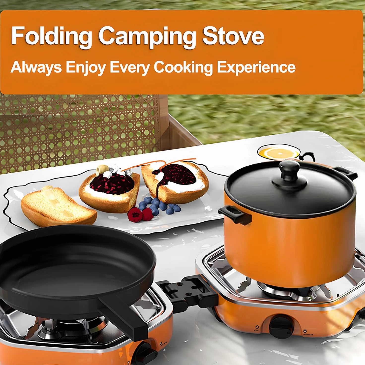Estufa de gas para camping, 17000 BTU plegable para exteriores con 2 quemadores ajustables e encendido piezoeléctrico, ideal para barbacoa, senderismo, fogatas, cocina de emergencia