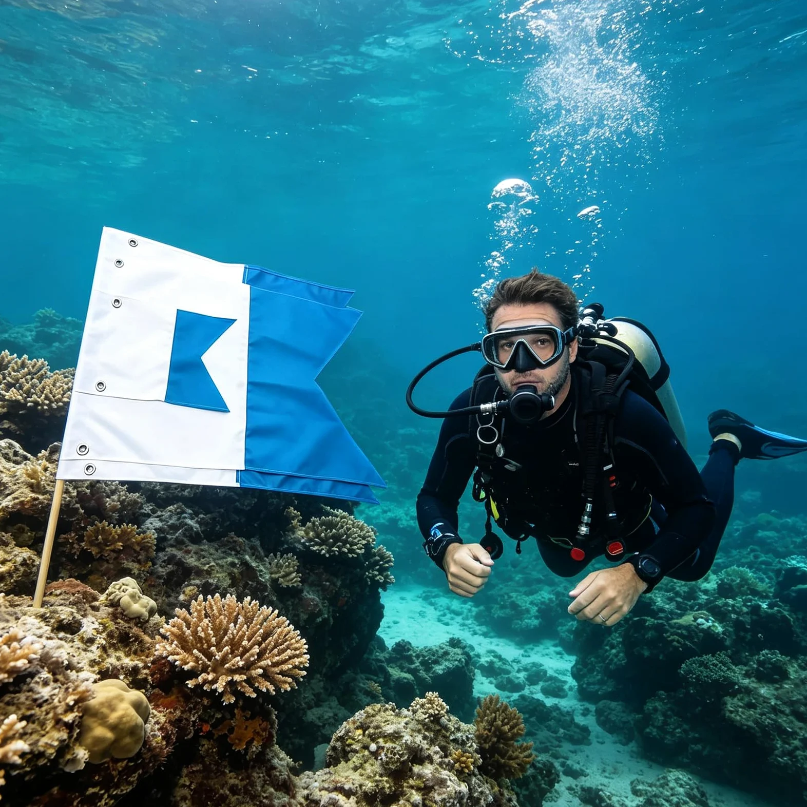 Generisch Set de banderas flotantes de buceo, 35 x 25 cm, 75 x 60 cm, 80 x 50 cm, tamaño azul y blanco, para actividades marinas y seguridad en la piscina, bandera de seguridad para snorkel