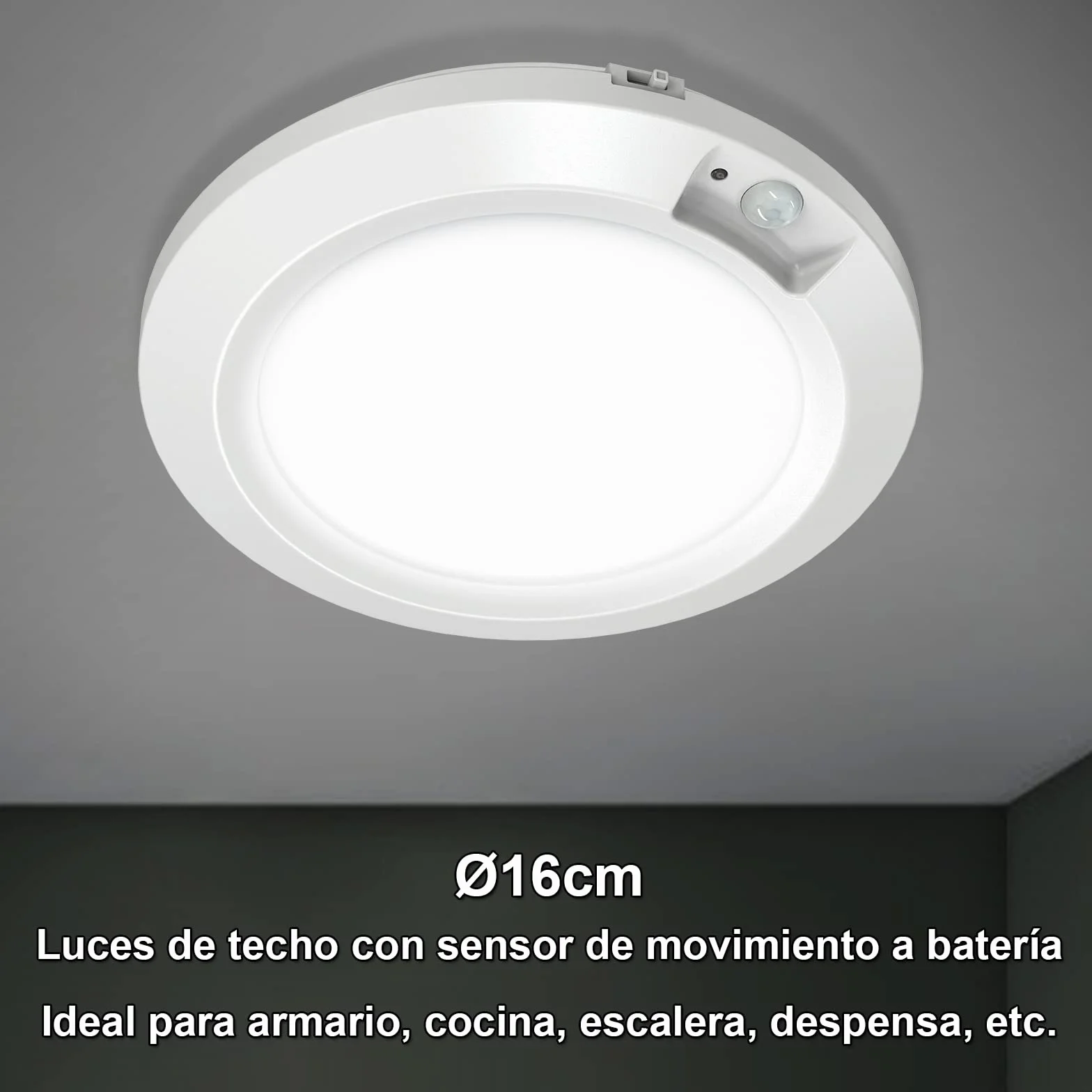 Lampara de Techo a Pilas con Sensor de Movimiento 6000K Plafon LED 210LM Blanco Frio