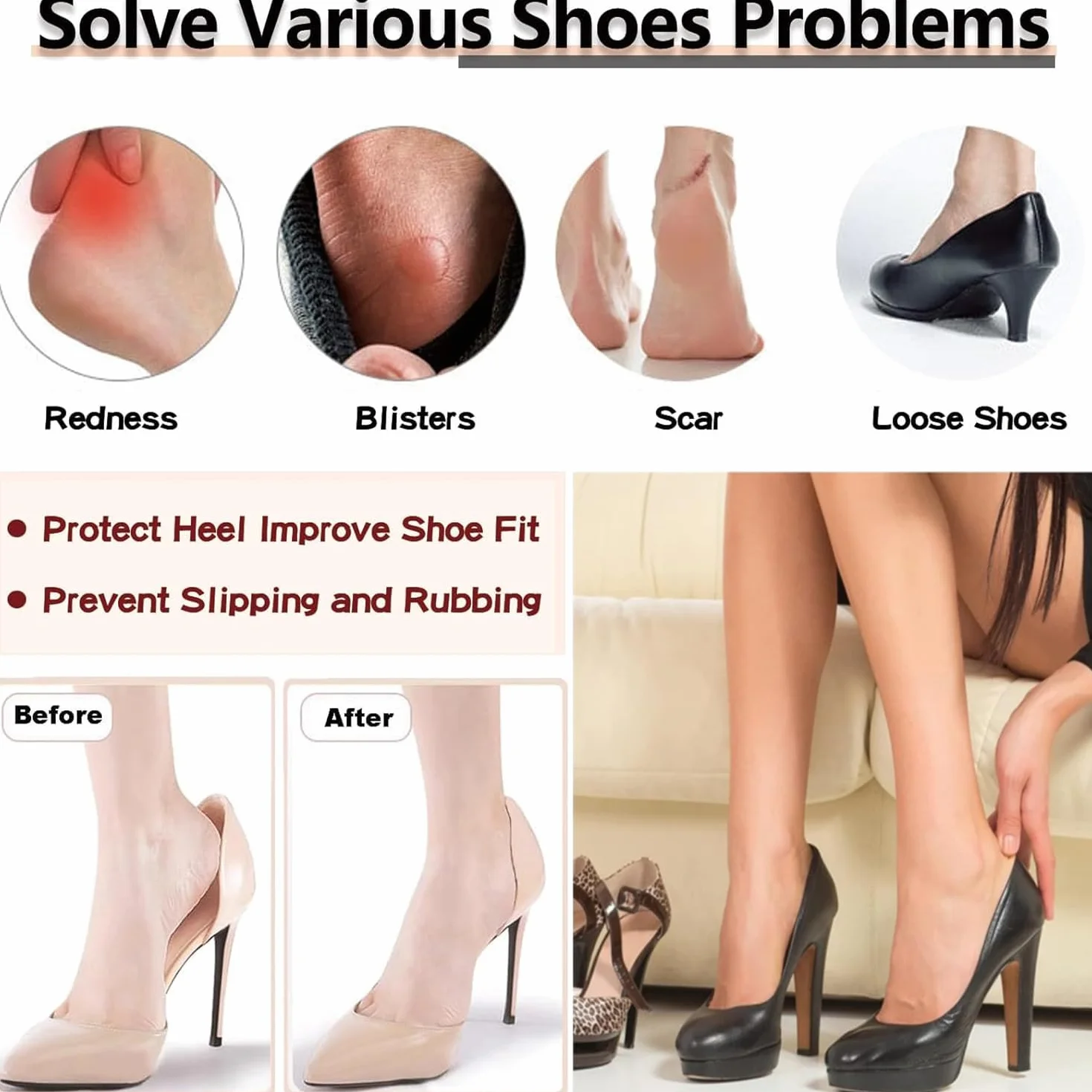 Almohadillas para el Talón Autoadhesivas Antideslizantes 10 Pares Taloneras para Zapatos