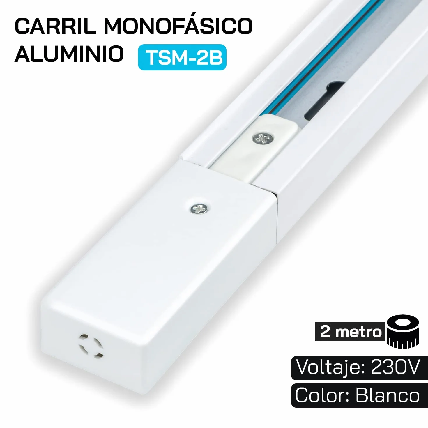 POPP Carril monofásico 2 metro Accesorio LED aluminio blanco