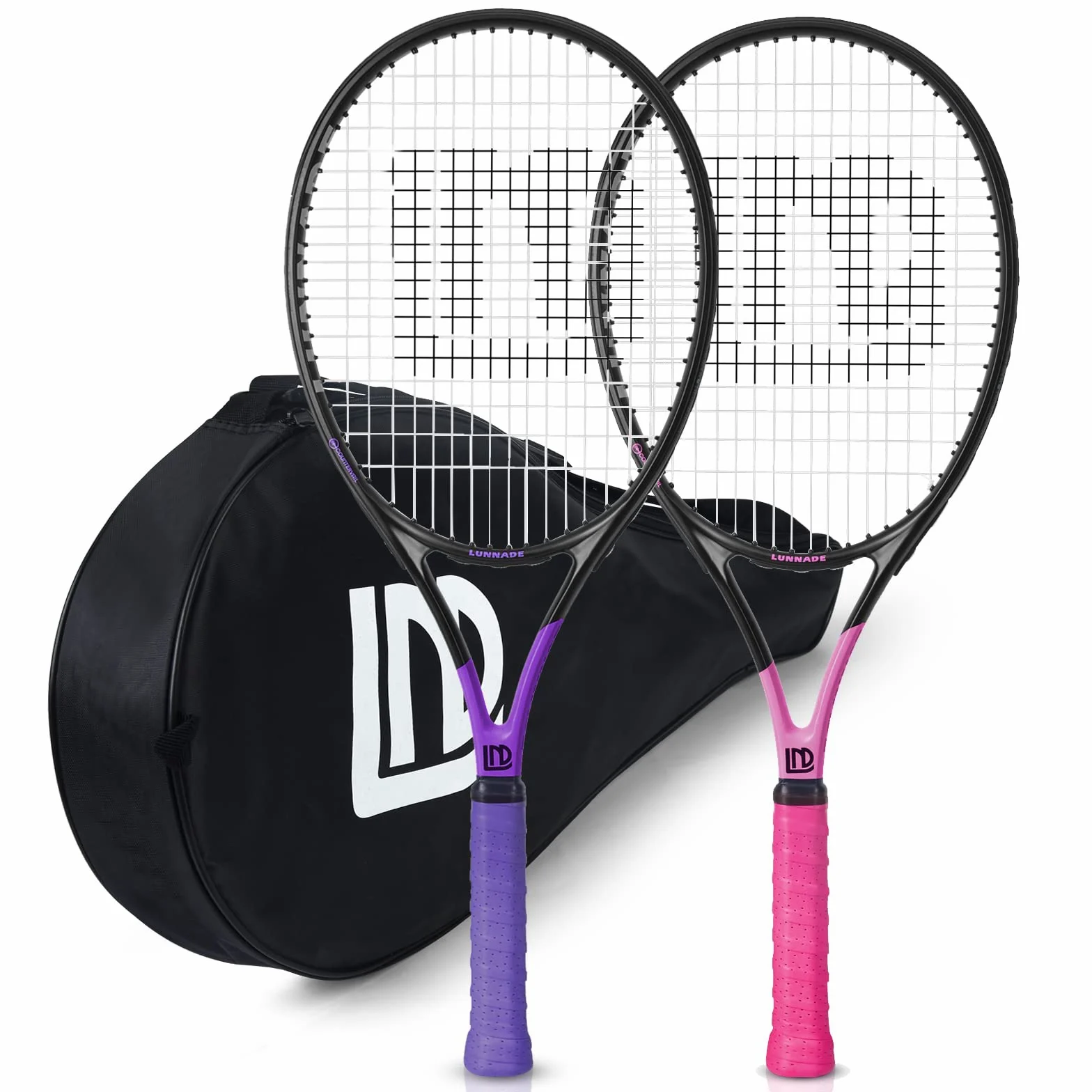 Raqueta de tenis para adultos, paquete de 2, duradera de 27 pulgadas, ligera, preencordada y regulable, adecuada para principiantes a jugadores intermedios