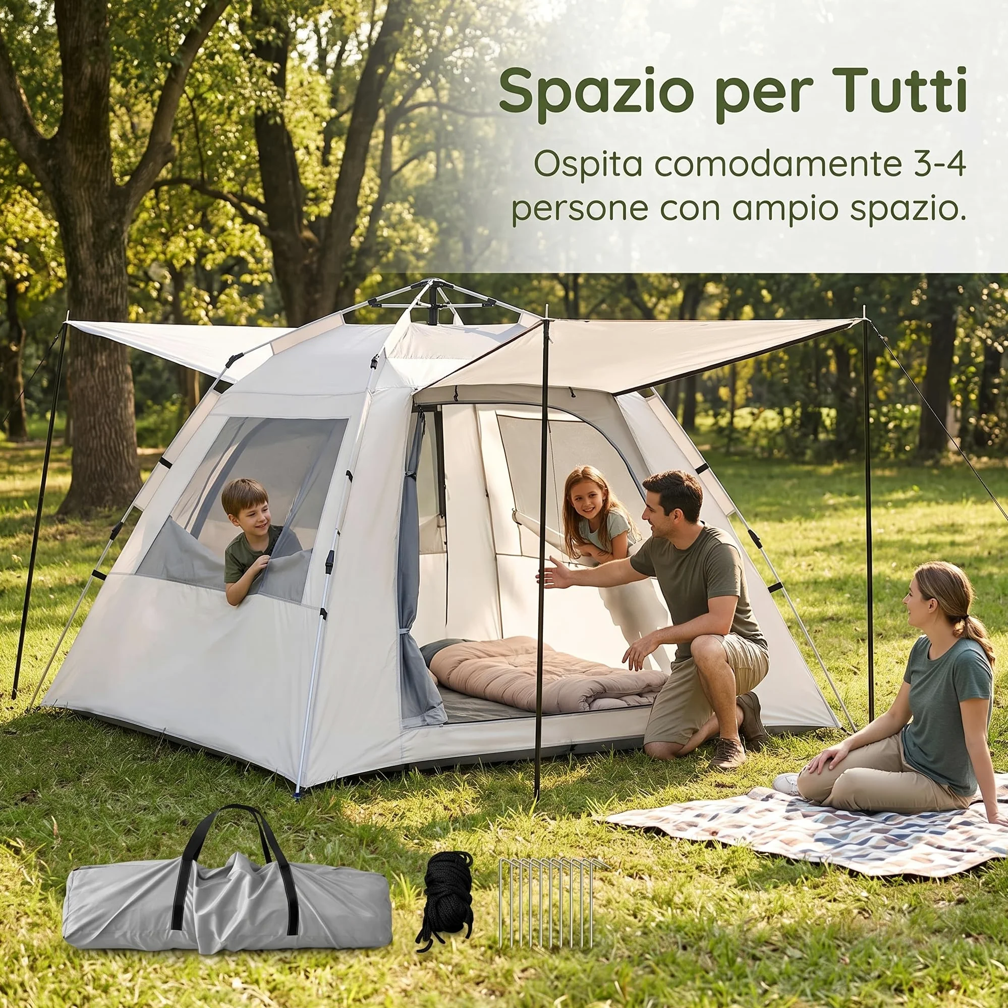 Refugio Camping Impermeable para 3-4, Montaje Rápido para Exteriores, para Campamento