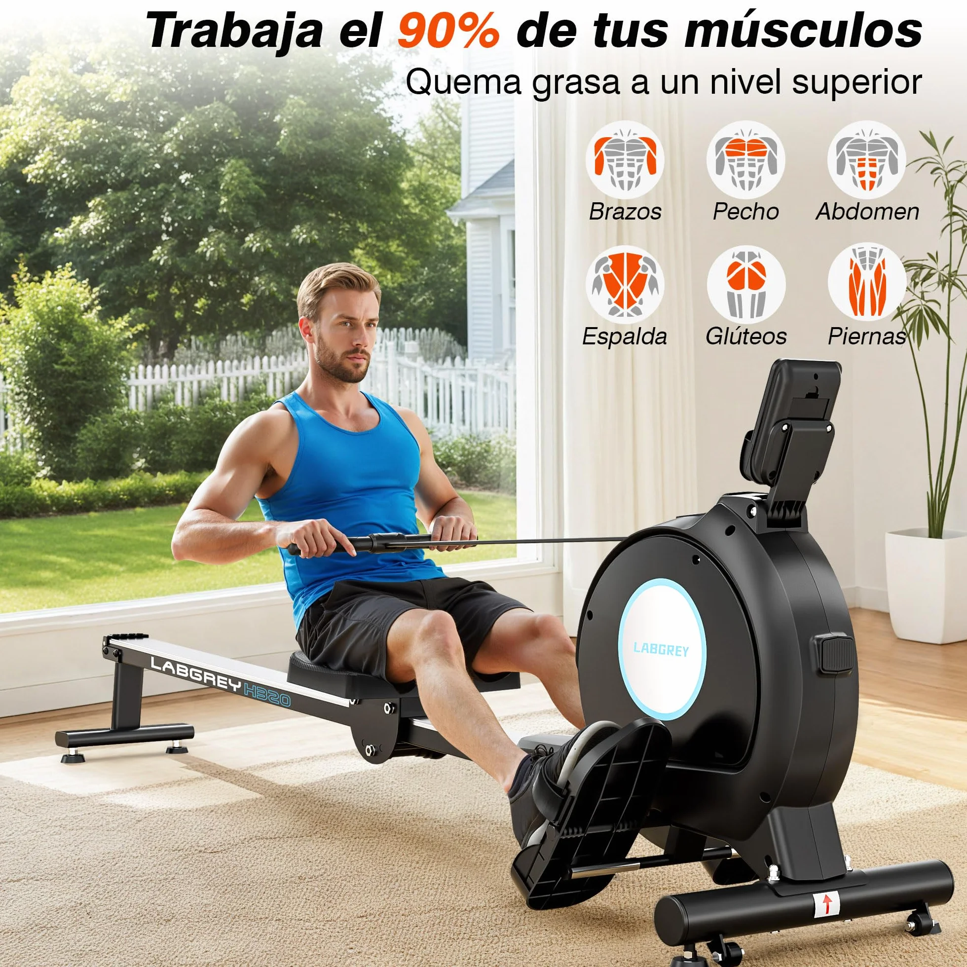 Máquina de Remo LABGREY Magnética Bluetooth para Casa, Compatible con App, Silenciosa y Estable, Soporta hasta 158 kg, Ideal para Entrenamiento Cardio en el Hogar